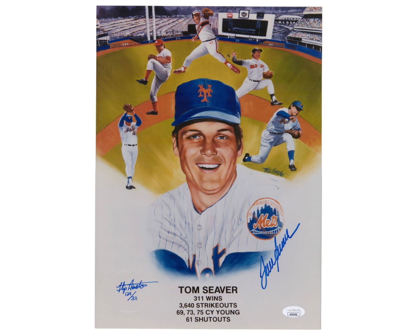 Tom Seaver Signed Limited Edition Lithograph JSA Authentication: Tom Seaver n.p., n.d. Tom Seaver Signed Limited Edition Lithograph JSA Authentication Photograph Striking limited edition lithograph of Hall of Fame pitcher Tom Seaver, created by noted sports