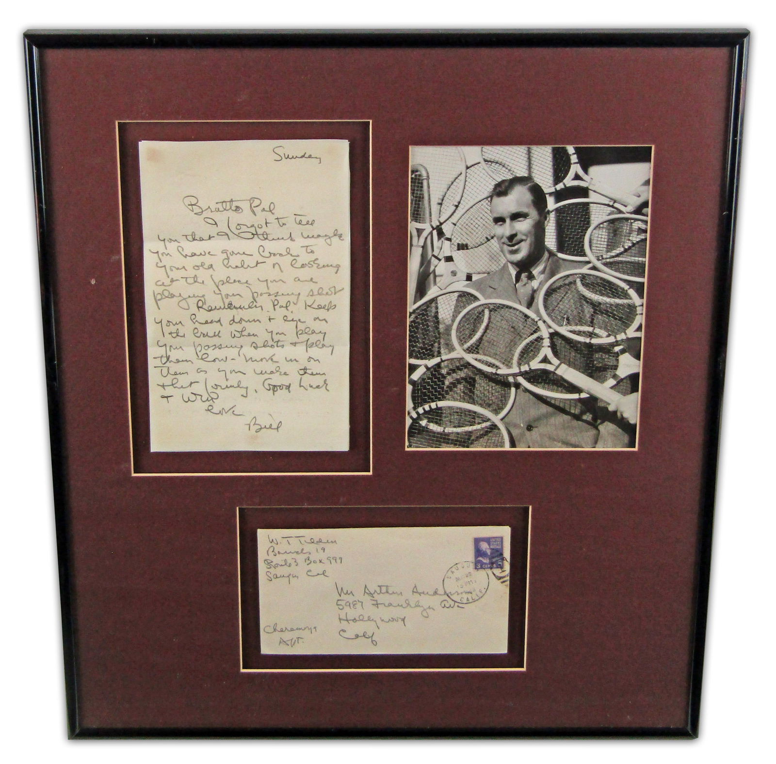 Bill Tilden 2x Signed ALS To Tennis Protégé: "keep your head down + eye on the ball … (1 of 3)