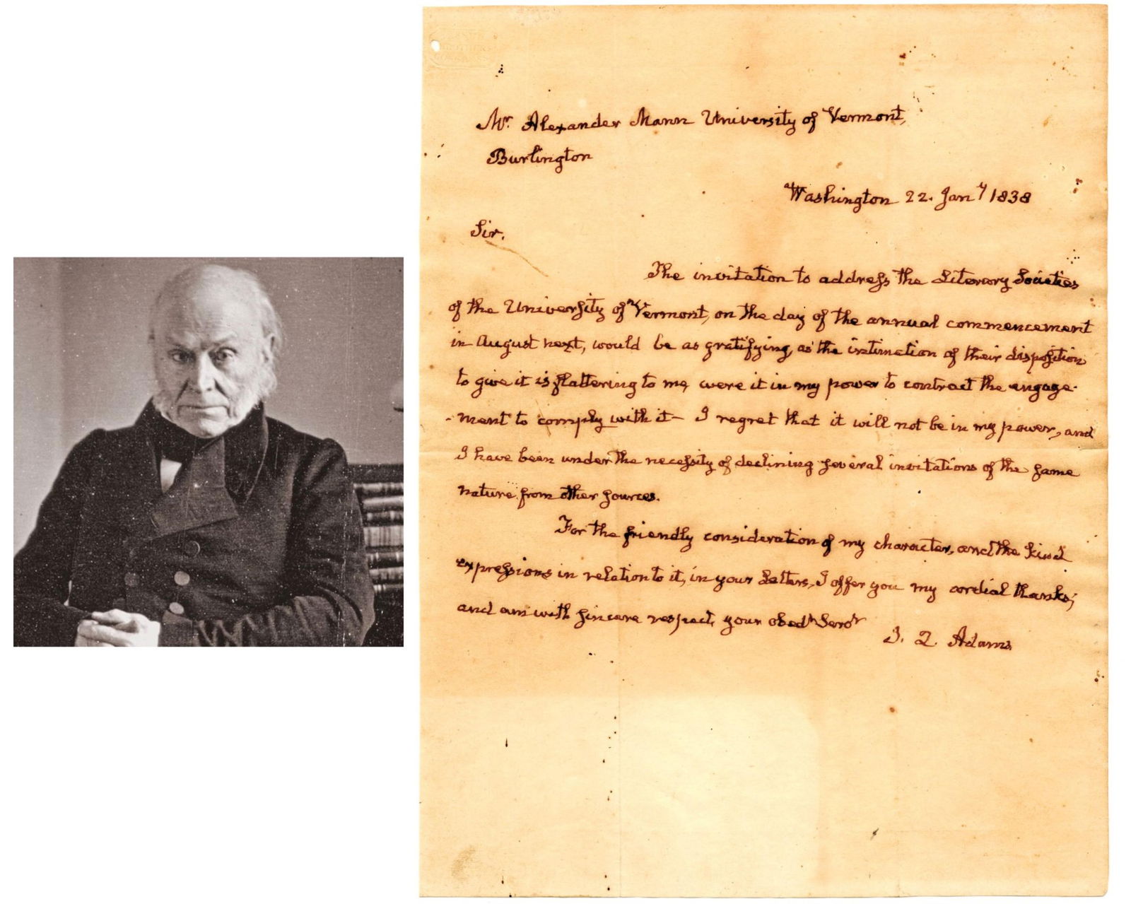 J.Q. Adams ALS on Commencement Address Invite at University of Vermont (1 of 4)