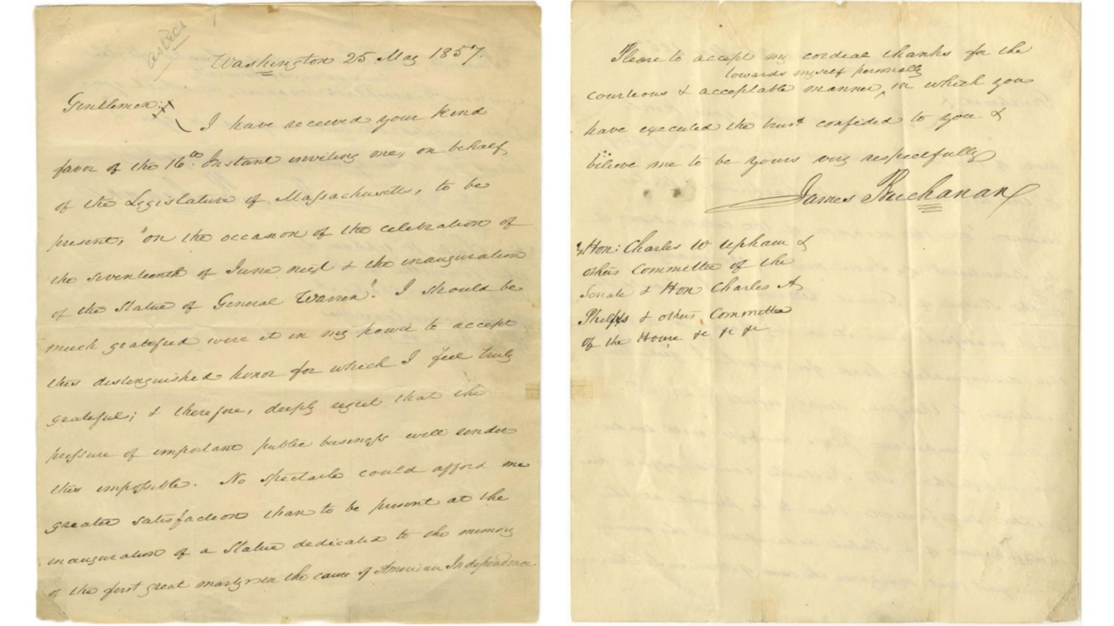 James Buchanan ALS on Joseph Warren, the "first great martyr in the cause of American independence" (1 of 4)