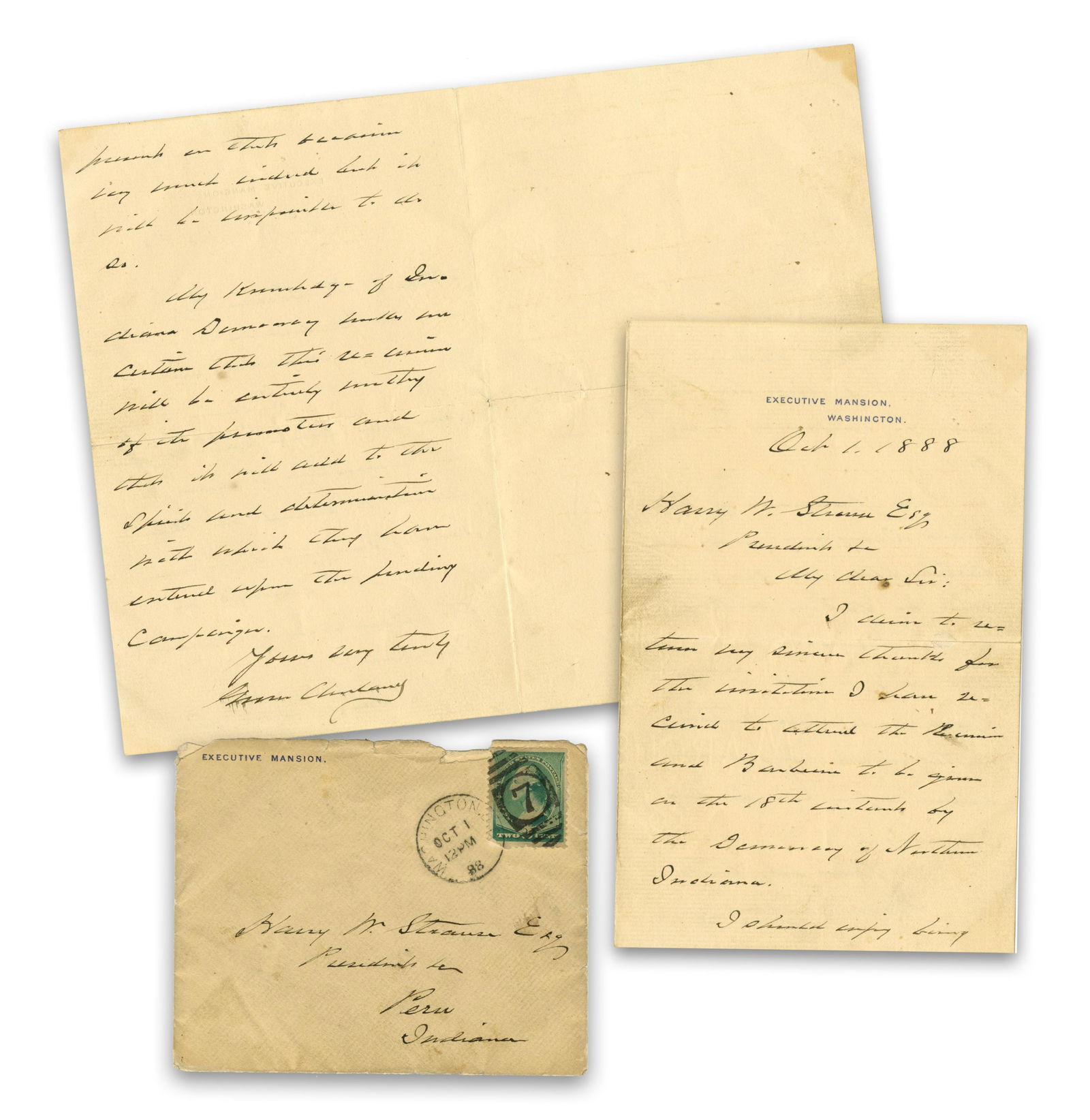 Grover Cleveland ALS Ahead of 1888 Election re: "Indiana Democracy": Grover ClevelandWashington, DC, October 1, 1888Grover Cleveland ALS Ahead of 1888 Election re: "Indiana Democracy"ALSAn autographed letter signed by the President as "Grover Cleveland" on Executive Ma