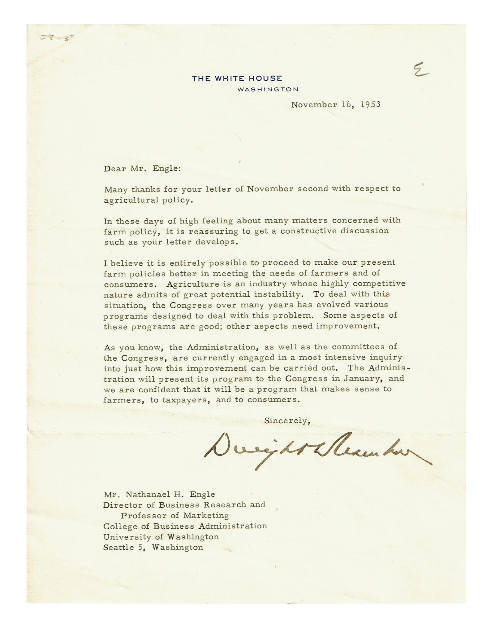 Dwight Eisenhower Signed Letter as President on Agriculture (1 of 2)
