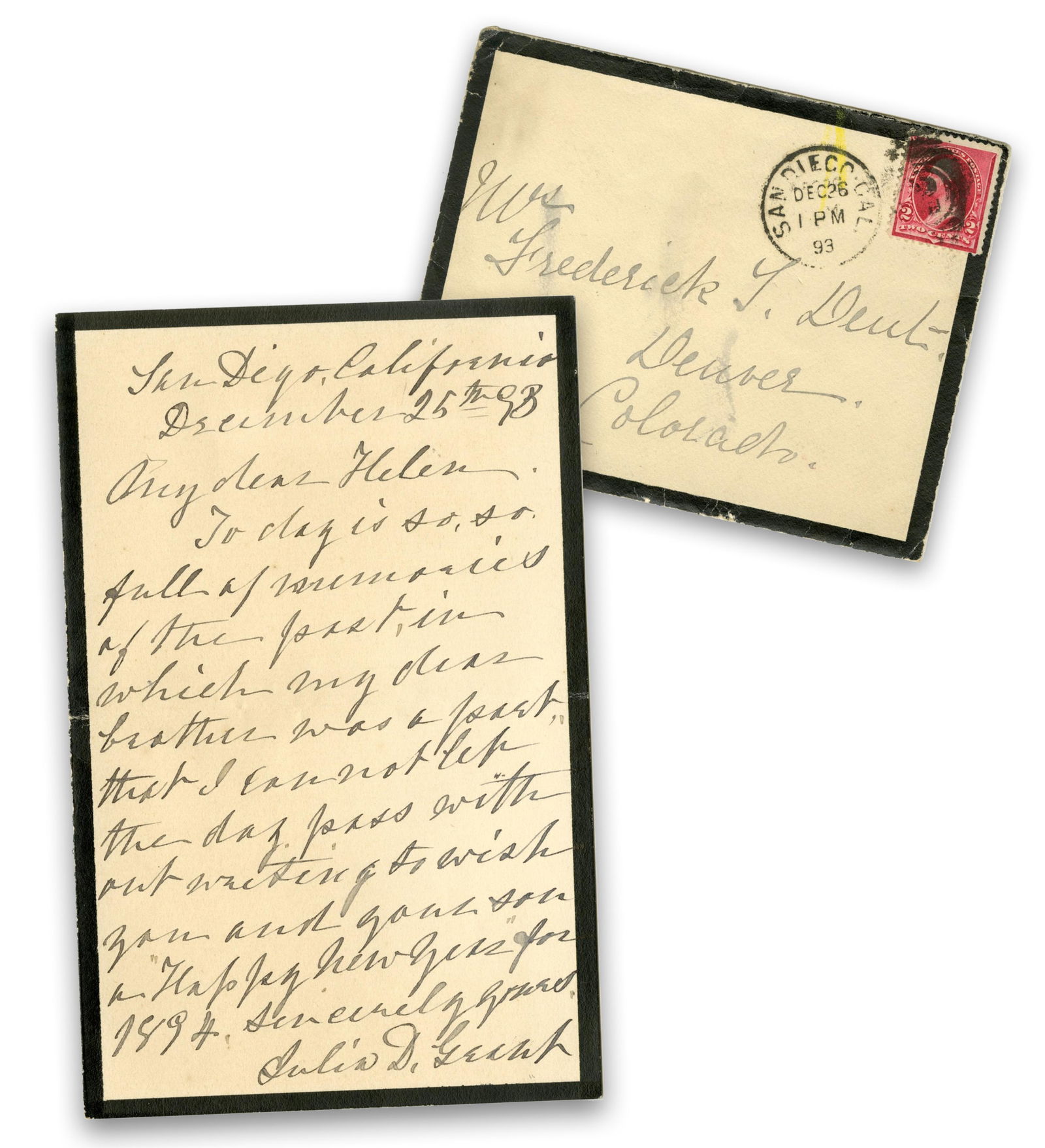 Julia Dent Grant Scarce ALS to Sister in Law Mourning Loss of Brother: Julia GrantSan Diego, CA, December 25, 1893Julia Dent Grant Scarce ALS to Sister in Law Mourning Loss of BrotherALSA fine content letter signed "Julia D. Grant" to her sister in law in which she remin