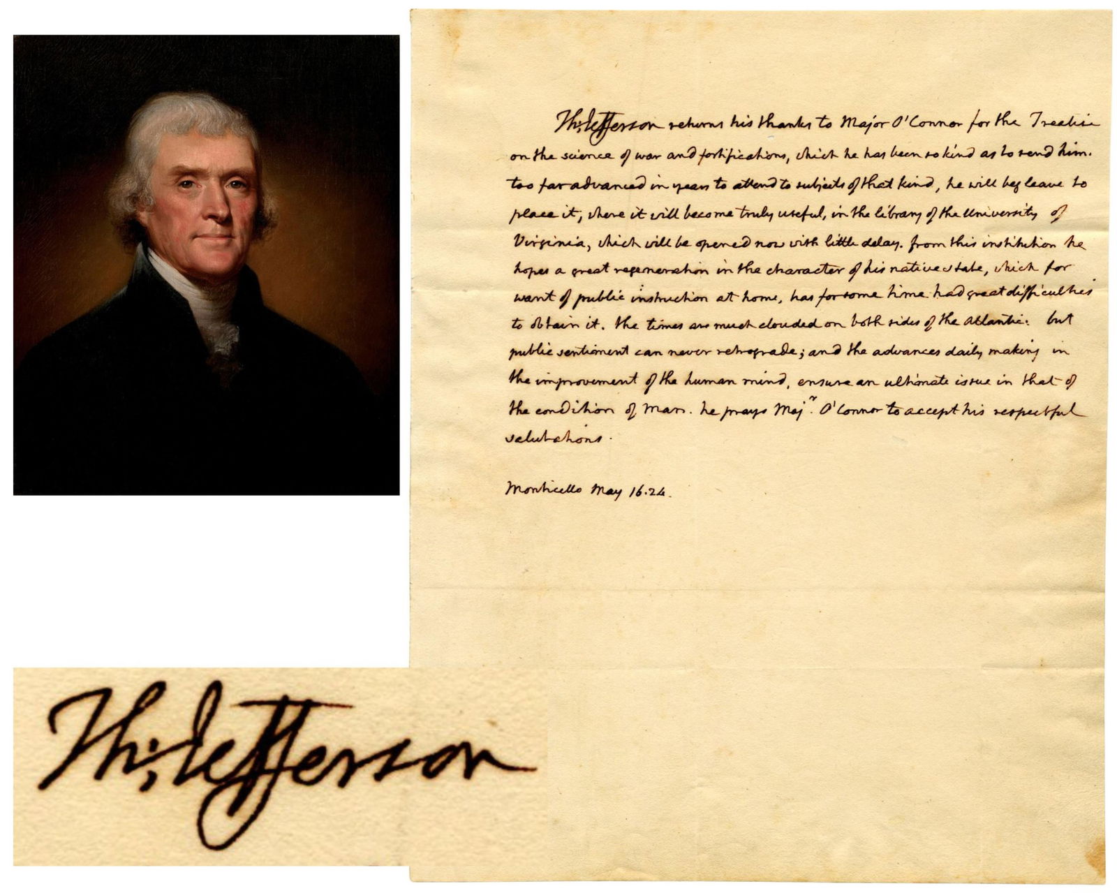T. Jefferson Donates Book on War to UVA & Extols "improvement of the human mind... condition of (1 of 4)