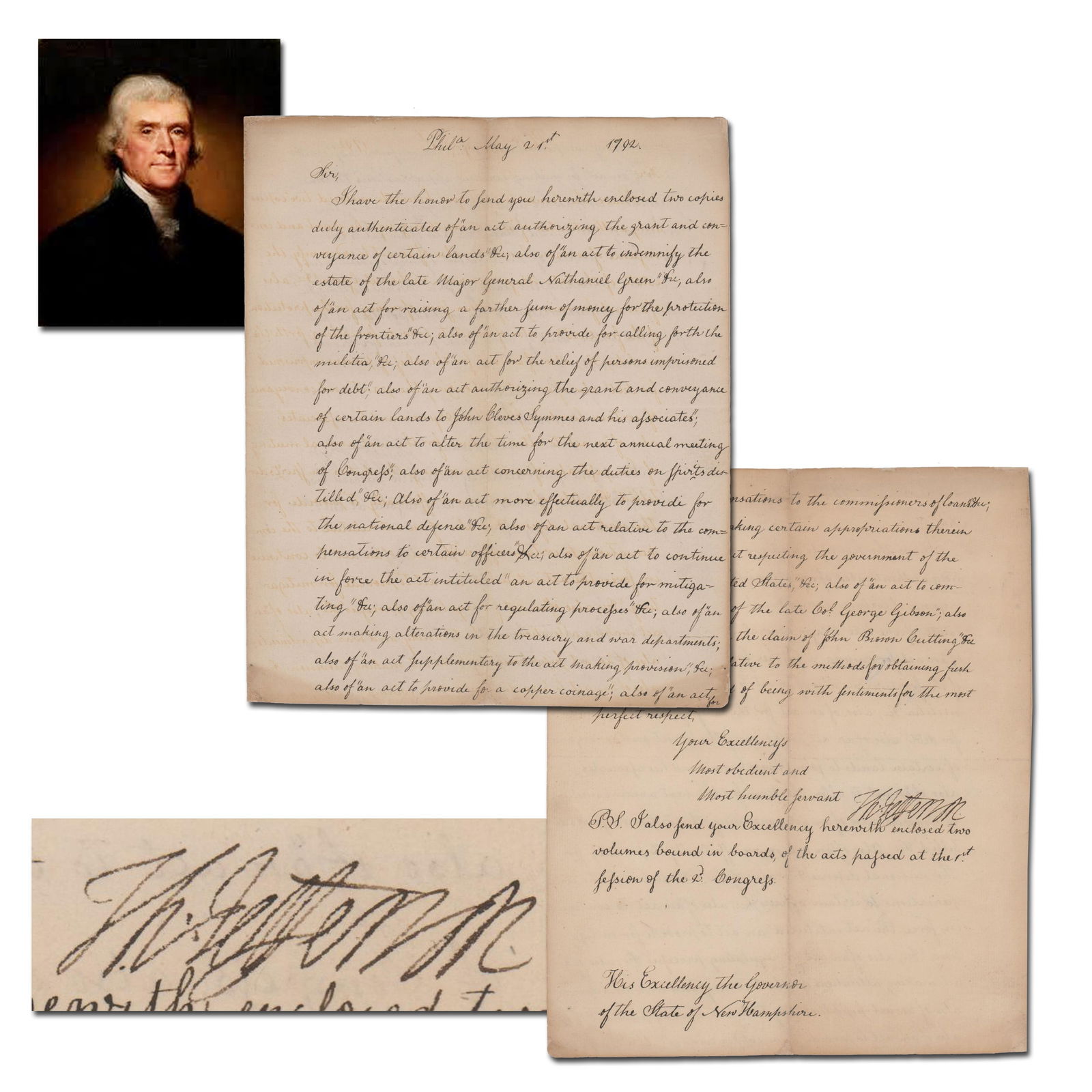 Rare Jefferson Signed Transmission of Acts of Congress: 1st Penny, Copper Coinage Act, Frontier (1 of 5)