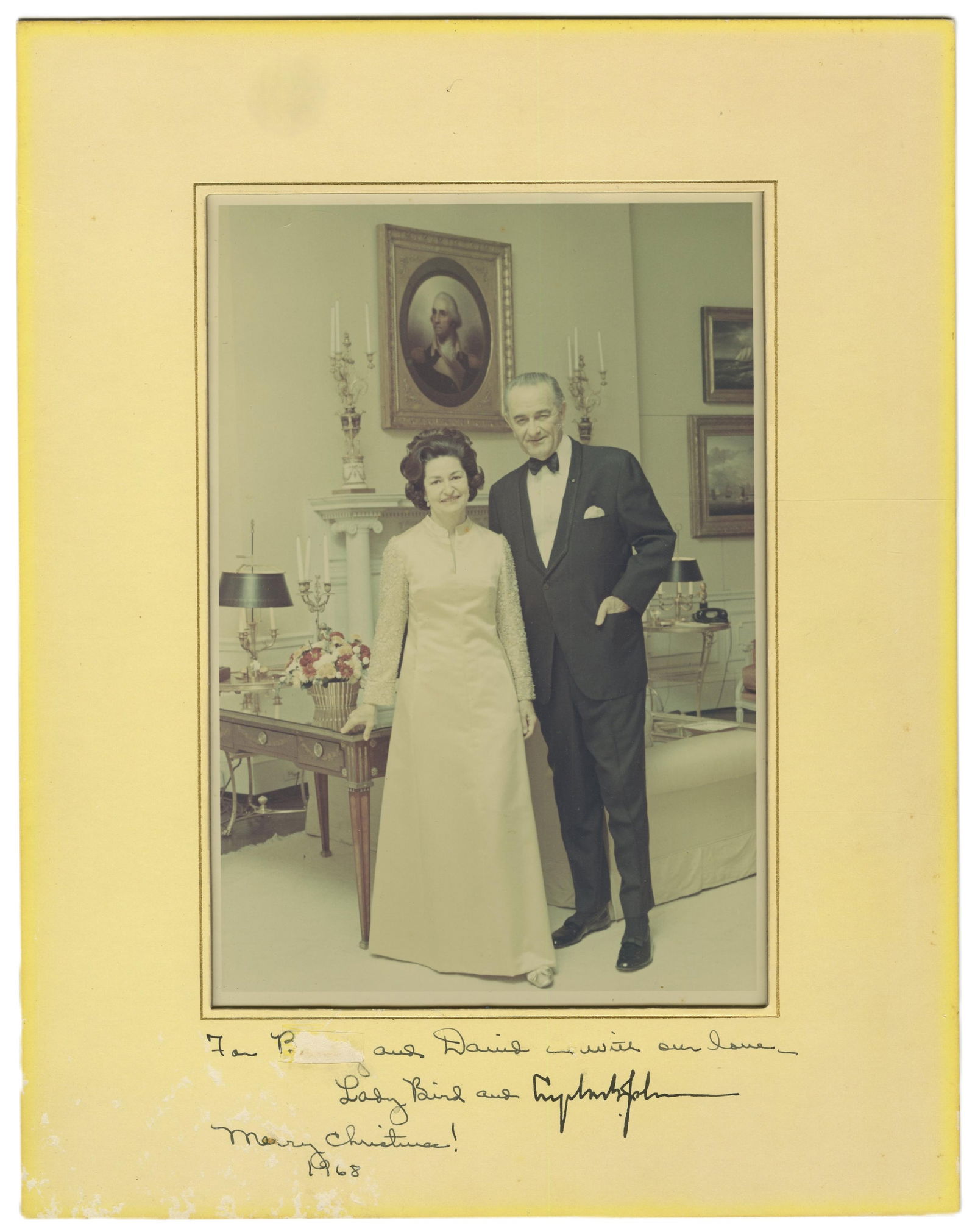 LBJ & Lady Bird Signed Official White House Photo with Christmas Inscription: Lyndon Johnsonn.p., ca. December 1968LBJ & Lady Bird Signed Official White House Photo with Christmas InscriptionSigned photographLyndon B. Johnson (1908-1973) and Claudia Alta "Lady Bird" Johnson (19