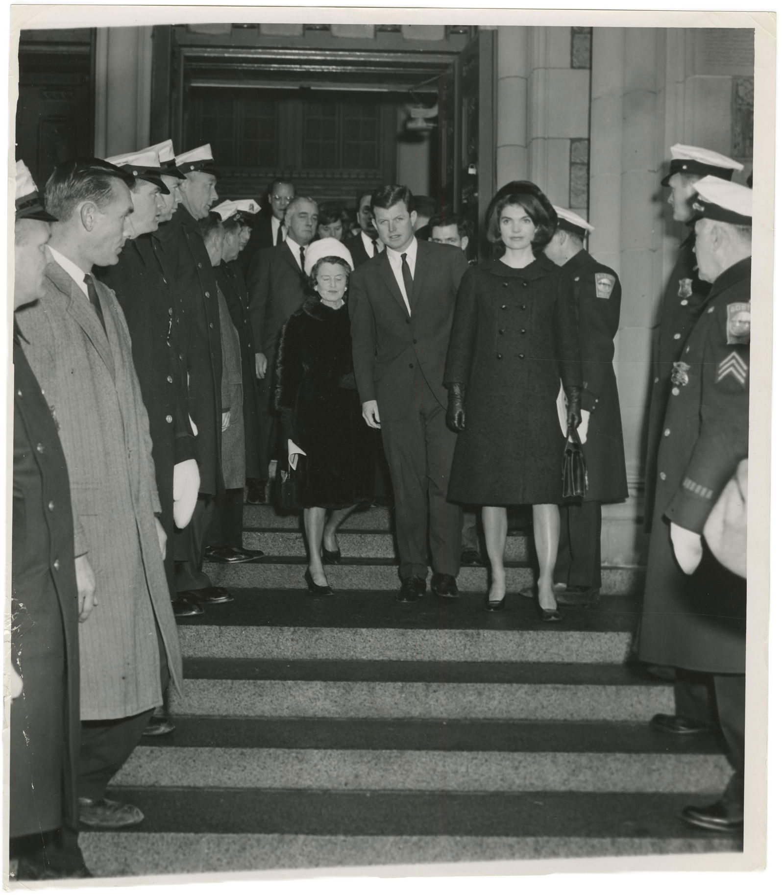 Jackie, Ted, & Rose at JFK Memorial Type I Photo with PSA LOA: Jacqueline KennedyBoston, MA, January 19, 1964Jackie, Ted, & Rose at JFK Memorial Type I Photo with PSA LOAPhotographOversized black and white glossy Type I photograph of the Kennedy family, including