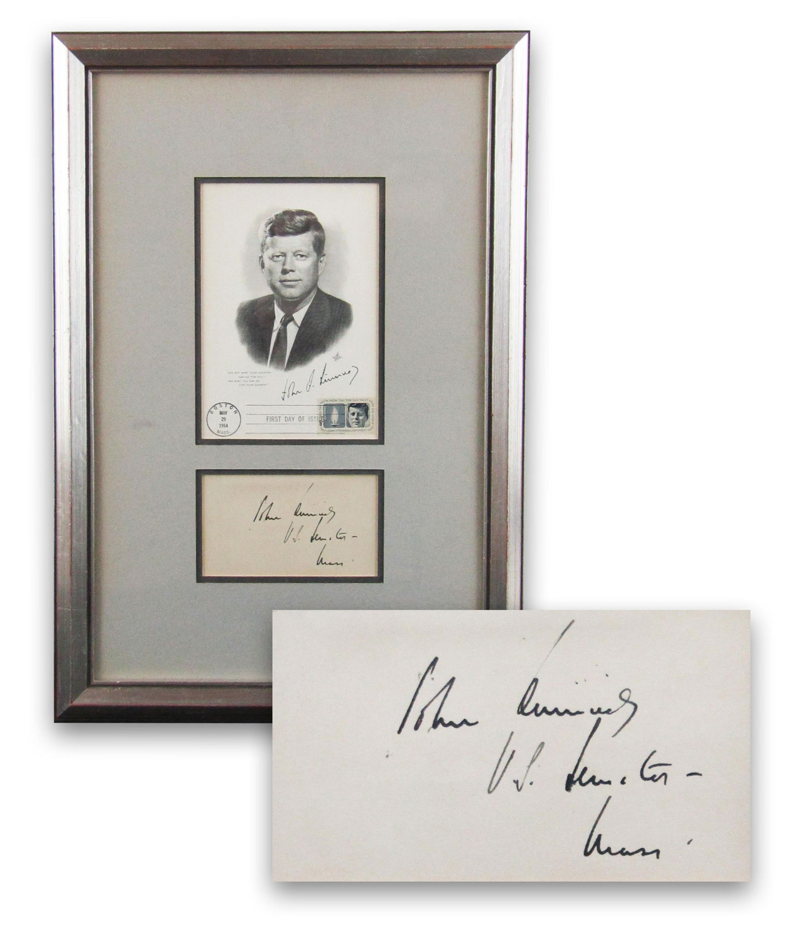 John F. Kennedy Lovely Signed Card as Senator, Attractively Framed (1 of 4)