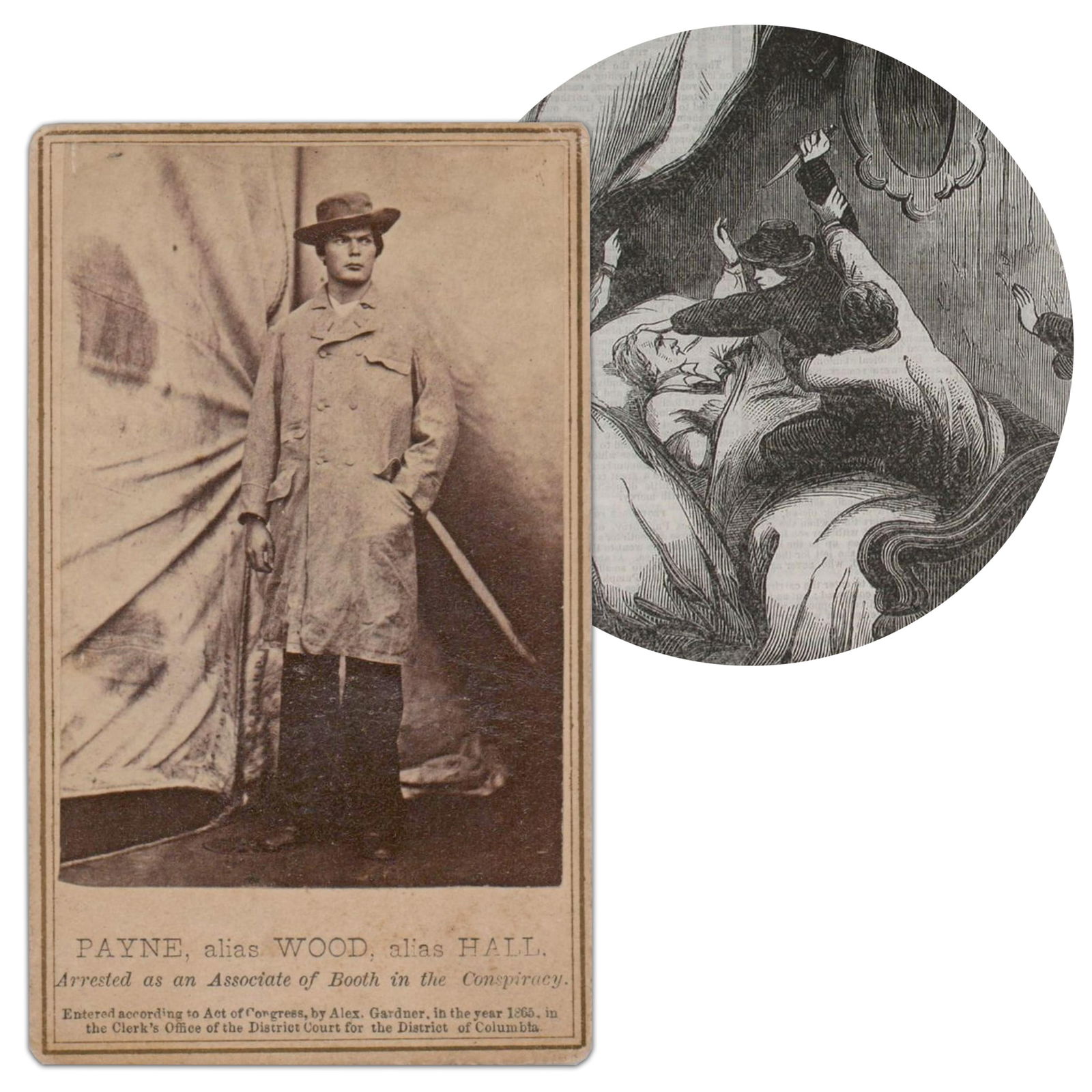 CDV of Lincoln Conspirator Lewis Powell in Overcoat He Wore in Attempt to Kill Secretary of State: Abraham Lincoln AssassinationWashington, DC, ca. 1865CDV of Lincoln Conspirator Lewis Powell in Overcoat He Wore in Attempt to Kill Secretary of State SewardCDV[LINCOLN ASSASSINATION]. Carte-de-visit&