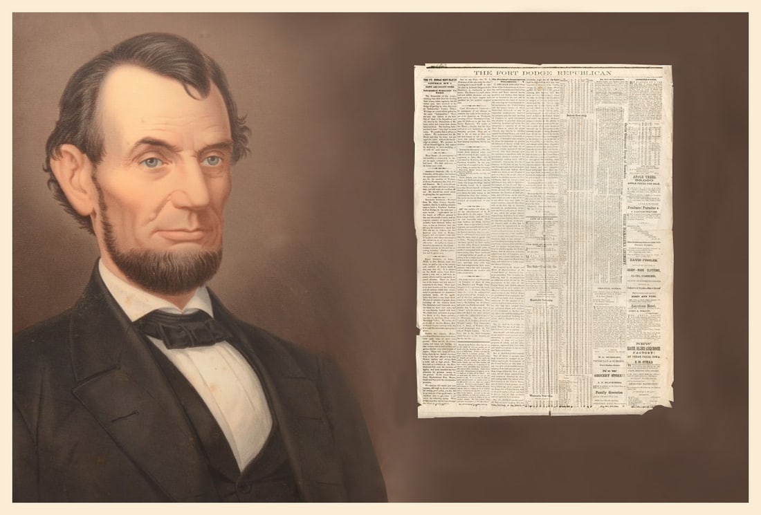 Lincoln’s Emancipation Proclamation - One of the First Printings West of the Mississippi: Abraham LincolnFort Dodge, IA, October 4, 1862Lincoln’s Emancipation Proclamation - One of the First Printings West of the MississippiBroadsideOriginal newspaper, “The Fort Dodge Republica