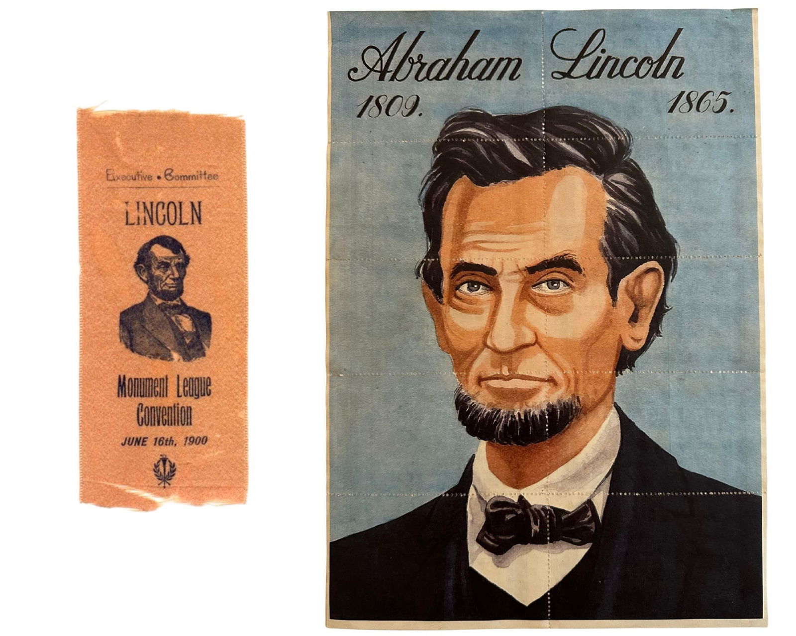 Interesting Lincoln Collection w/ Ribbon and Spanish Civil War Food Ration Coupon: Abraham Lincolnn.p., n.d.Interesting Lincoln Collection w/ Ribbon and Spanish Civil War Food Ration CouponArchiveFascinating Lincoln collection, featuring a vivid, stylized puzzle-style portrait of Ab