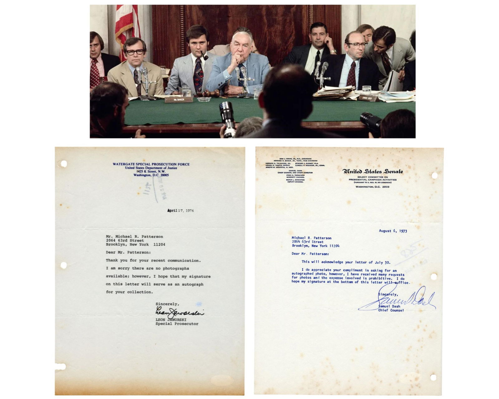 Watergate: Jaworski & Dash TLS Group!: WatergateWashington, DC, ca. 1973-1974Watergate: Jaworski & Dash TLS Group!TLSTwo Typed Letters Signed (TLS) relating to the Watergate investigation, each on official government letterhead and address