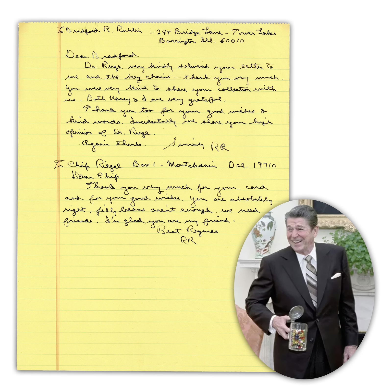 (2) Ronald Reagan ALSs Thanking Kid Well-Wishers After Near Assassination Re: Jelly Beans! 110+: Ronald Reagan[Washington, DC], [ca. April 23, 1981](2) Ronald Reagan ALSs Thanking Kid Well-Wishers After Near Assassination Re: Jelly Beans! 110+ Words TotalALSsTwo autograph letters signed by sittin