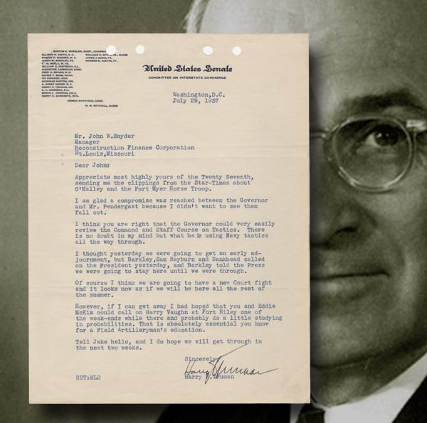 Truman on FDR’s Court-Packing Plan: Harry TrumanWashington, DC, July 29, 1937Truman on FDR’s Court-Packing PlanTLSA meaty typed Letter Signed “Harry S Truman” on letterhead from the United States Senate, Washington, D.