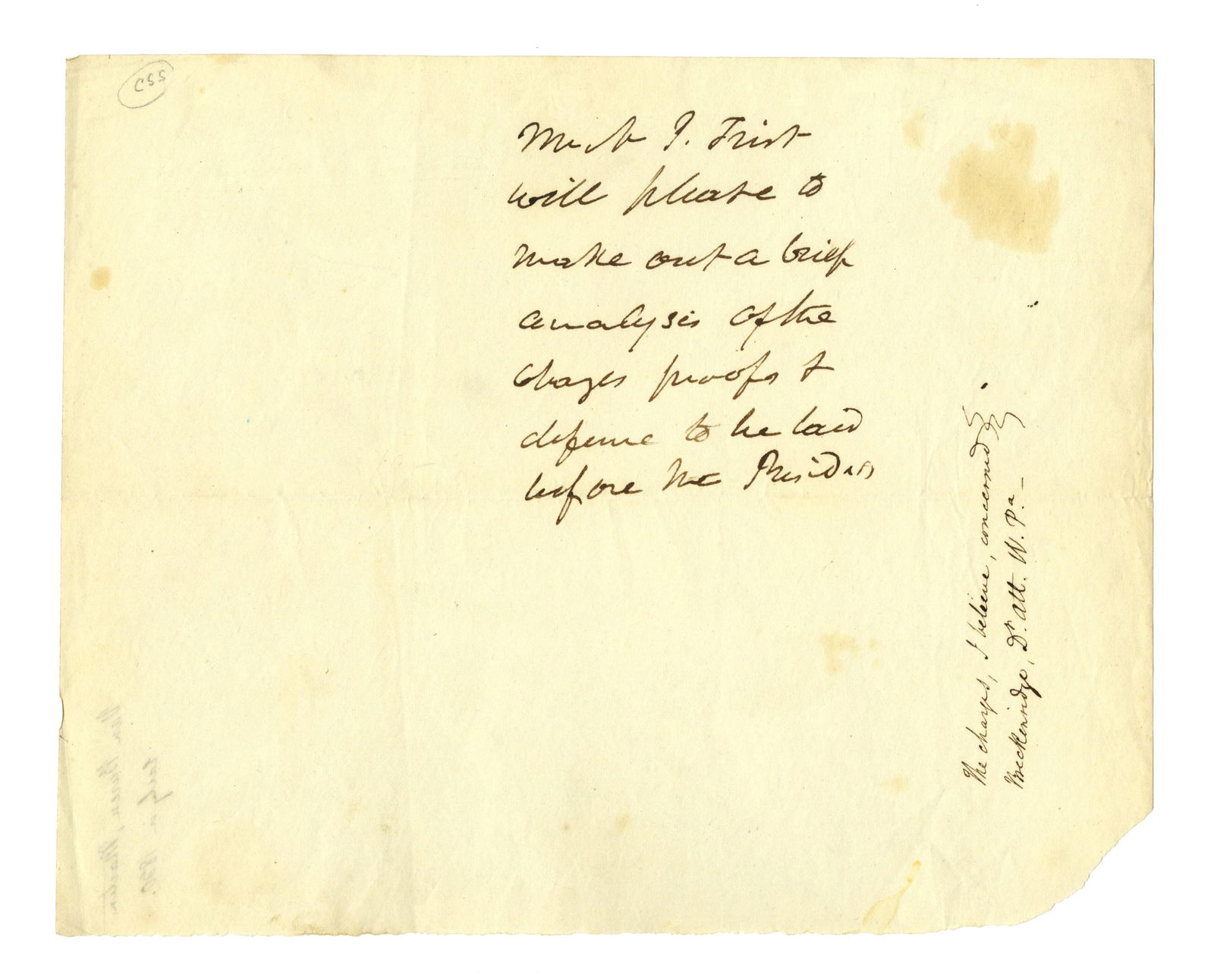 Martin Van Buren AN Calling For "brief analysis… to be laid before the President" (1 of 3)