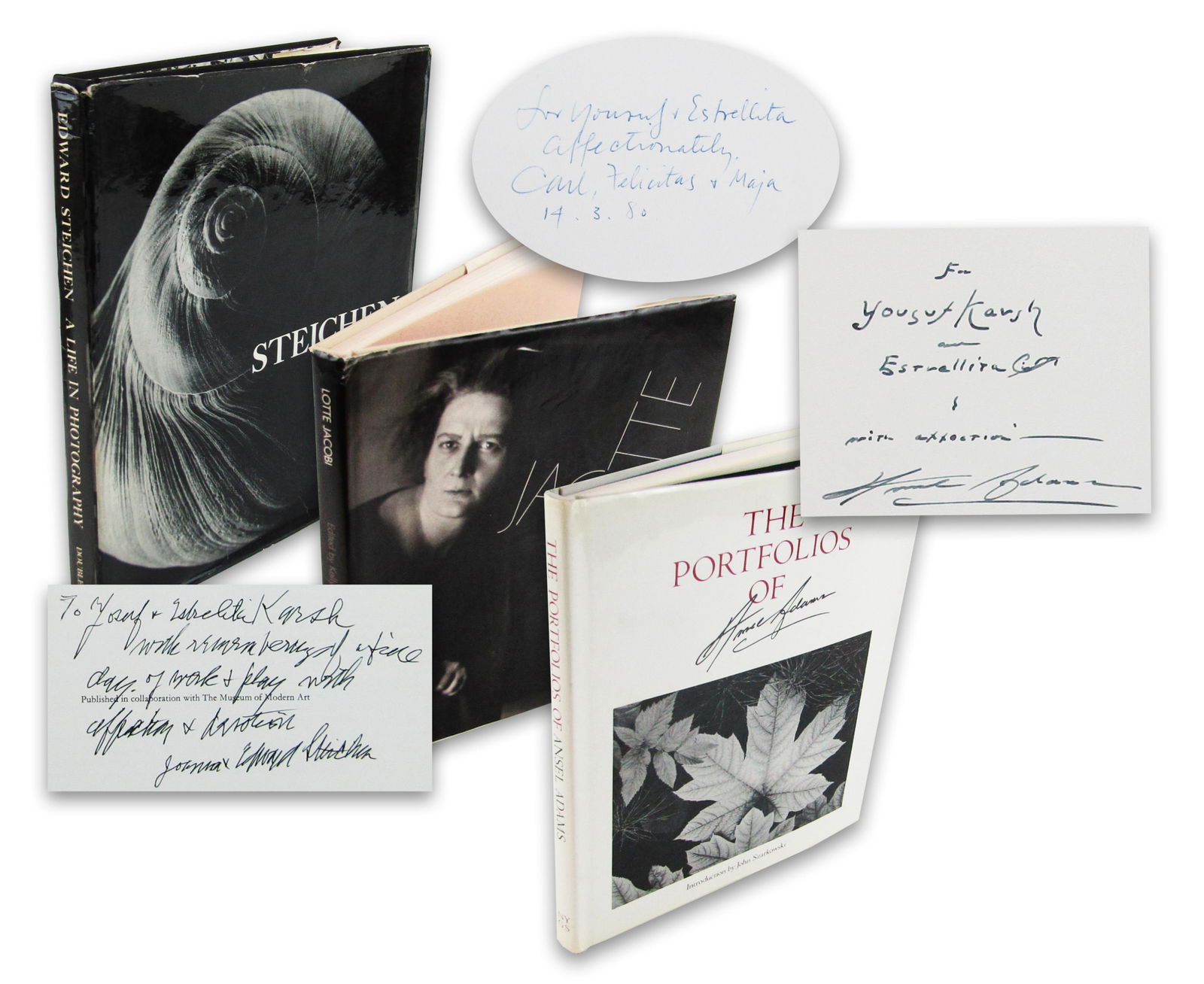 Ansel Adams & Edward Steichen SB to Photographer Yousuf Karsh, Ex. Karsh Estate - With Bonus Lotte: 20th Century Photographers various, ca. 1963-1978 Ansel Adams & Edward Steichen SB to Photographer Yousuf Karsh, Ex. Karsh Estate - With Bonus Lotte Jacobi Book! Group signed books A collection of