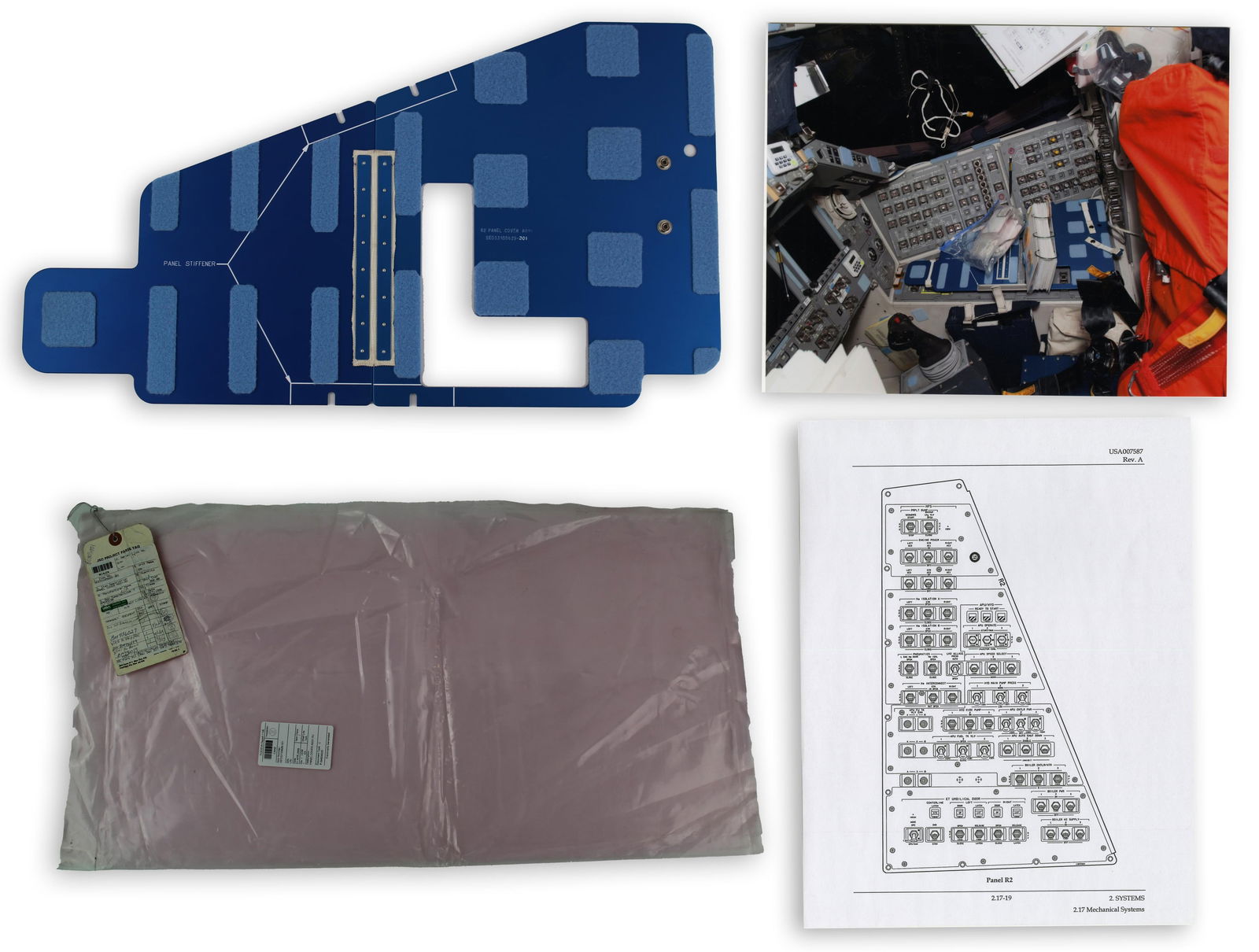 Space Shuttle Panel Cover Assy - Flights Unknown: NASAn.p., n.d.Space Shuttle Panel Cover Assy - Flights UnknownRelicSpace Shuttle flight cover panel measuring 15" x 26". A Class I flight hardware NASA part #SED33105629-301, designated for the R2 swi