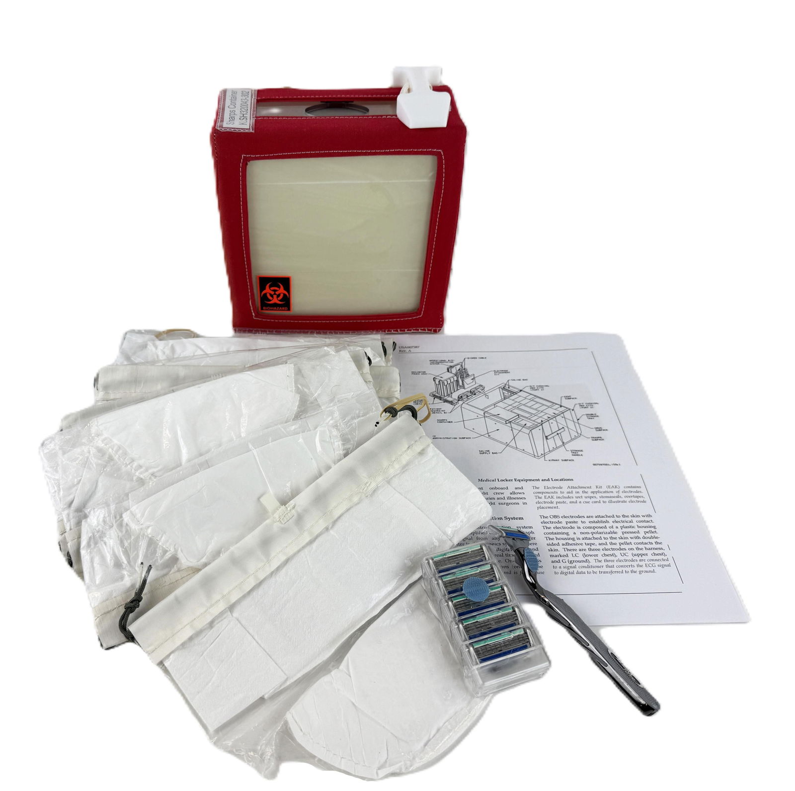NASA Space Shuttle Personal Care & Medical Equipment: NASAn.p., n.d.NASA Space Shuttle Personal Care & Medical EquipmentOtherGrouping of NASA medical and personal care equipment. The following is included:1) One Sharps Container NASA part #KLSH3200