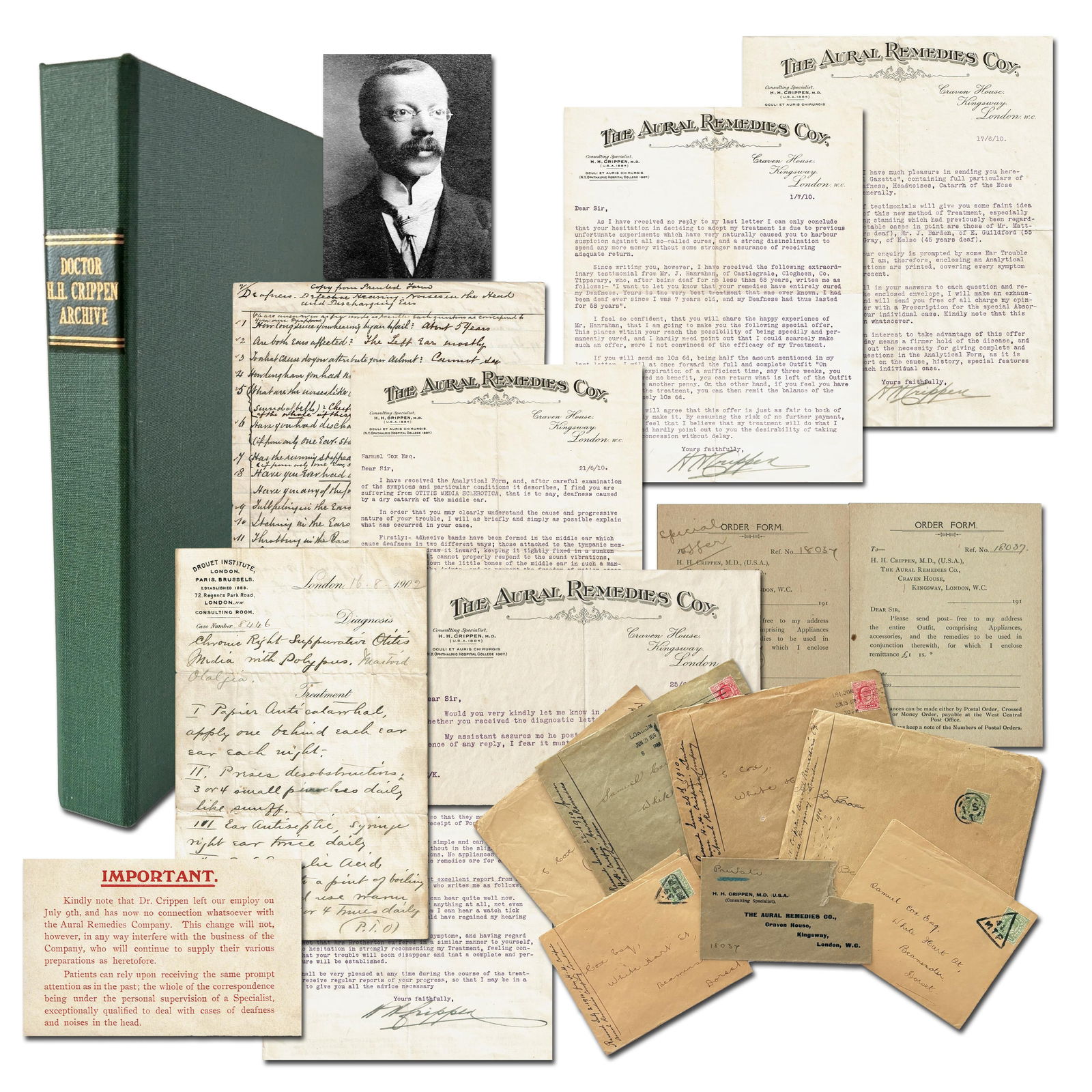 Notorious Wife-Murderer "Dr. Crippen" Scarce Archive of Correspondence With One of His Patients!: Hawley Harvey Crippenvarious, ca. 1902-1910Notorious Wife-Murderer "Dr. Crippen" Scarce Archive of Correspondence With One of His Patients!ArchiveHawley Harvey Crippen (1862-1910). An exceptionally ra