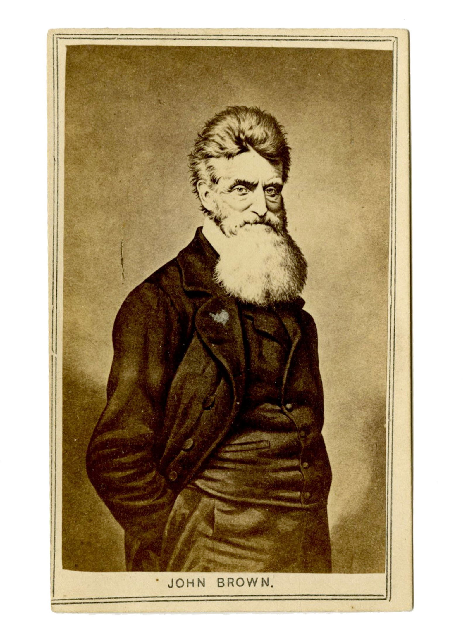 John Brown Carte de Visite: John Brownn.p., n.d.John Brown Carte de VisiteCDVAn illustrated portrait of John Brown, likely adapted from the last photograph taken of Brown before his death by John B Heywood in May 1859. The 3/4 l