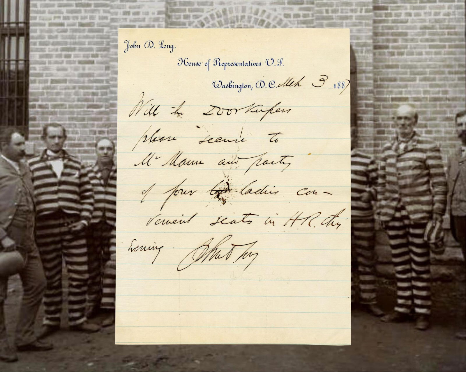 Congress Ends Mormon Theocracy! Leading to Utah Statehood!: John D. LongWashington, DC, March 3, 1887Congress Ends Mormon Theocracy! Leading to Utah Statehood!ALSAutograph Letter Signed by John D. Long, written on official “House of Representatives U.S.&