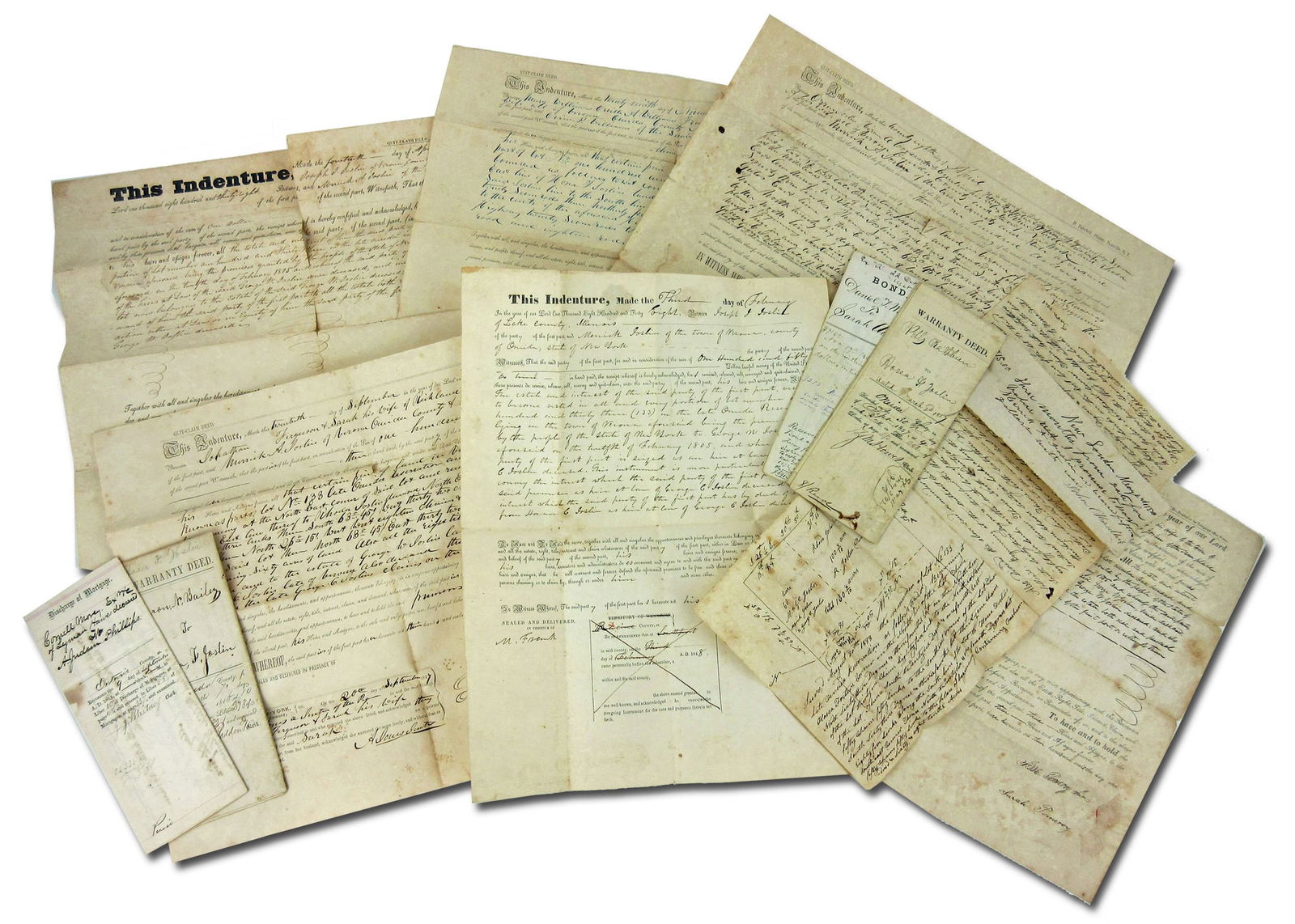 Collection of 11 Oneida Nation Reservation Land Documents, 1830s-1860s: Native AmericanOneida, WI, ca. 1833 - 1867Collection of 11 Oneida Nation Reservation Land Documents, 1830s-1860sArchiveA collection of eleven original 1830s-1860s Map, Survey, and Land Documents Relat