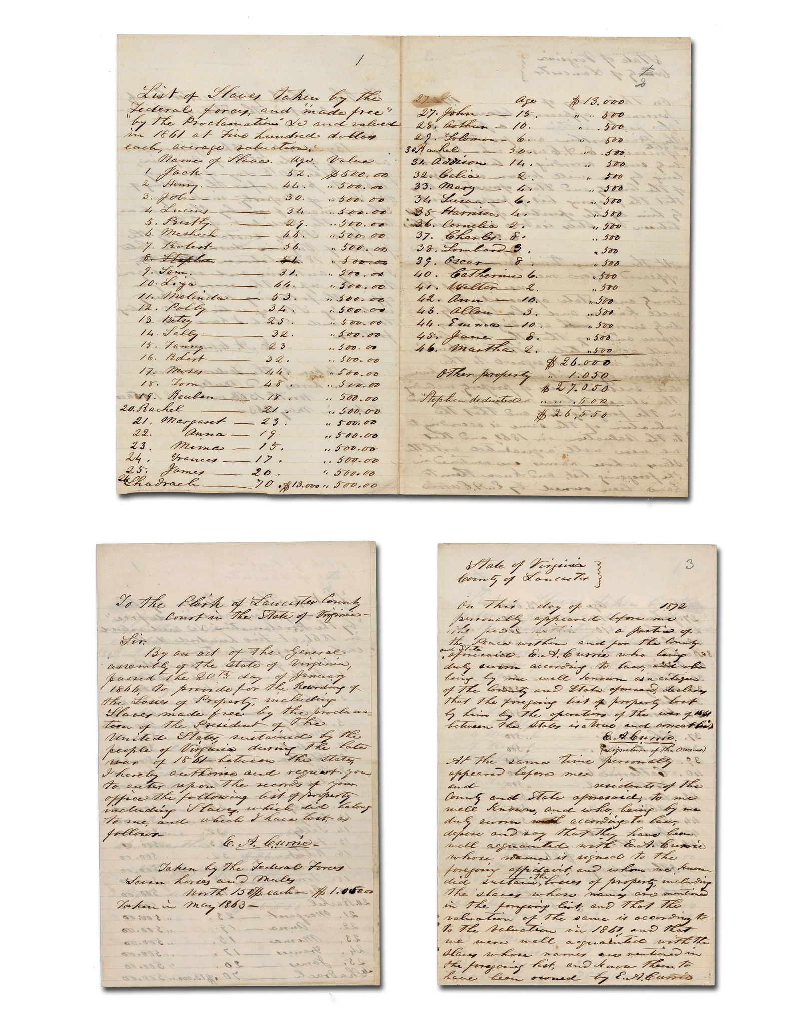 Loss Of Slaves During Civil War Reparation Letter Fascinating and Rare (1 of 4)