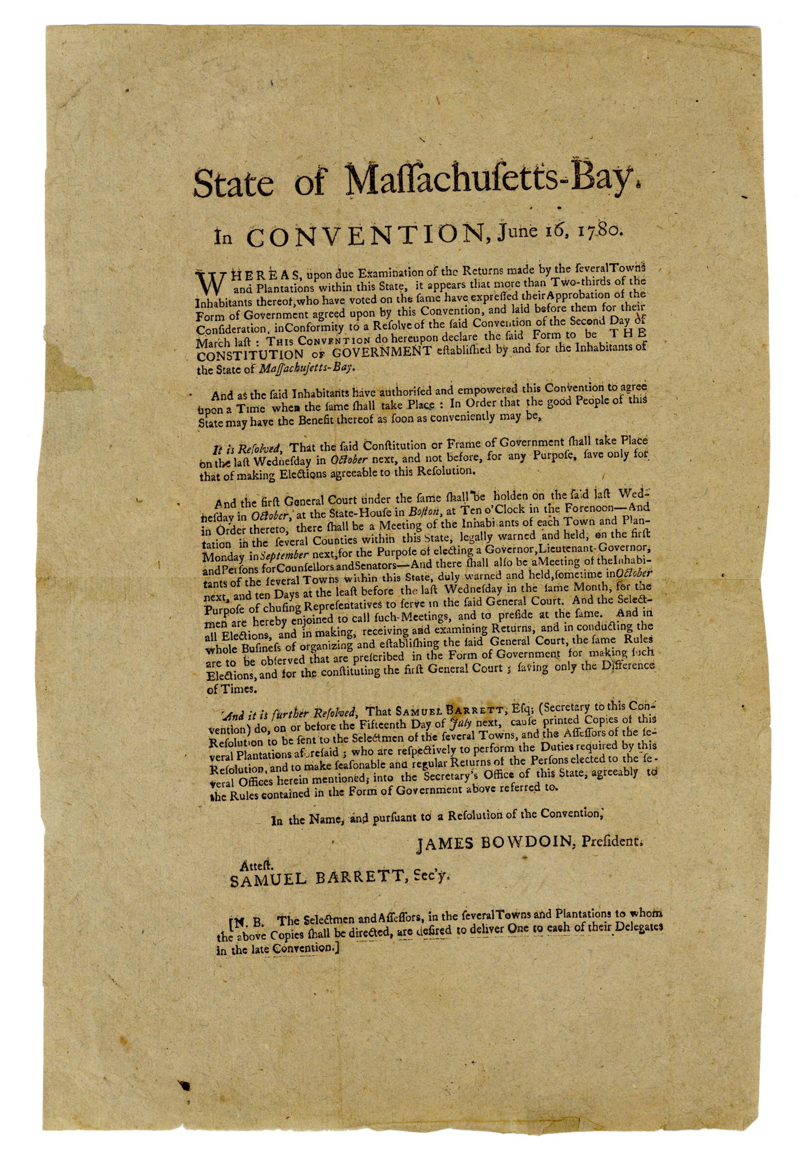 Ratification and Implementation of the Massachusetts State Constitution, the Oldest Continuously (1 of 4)