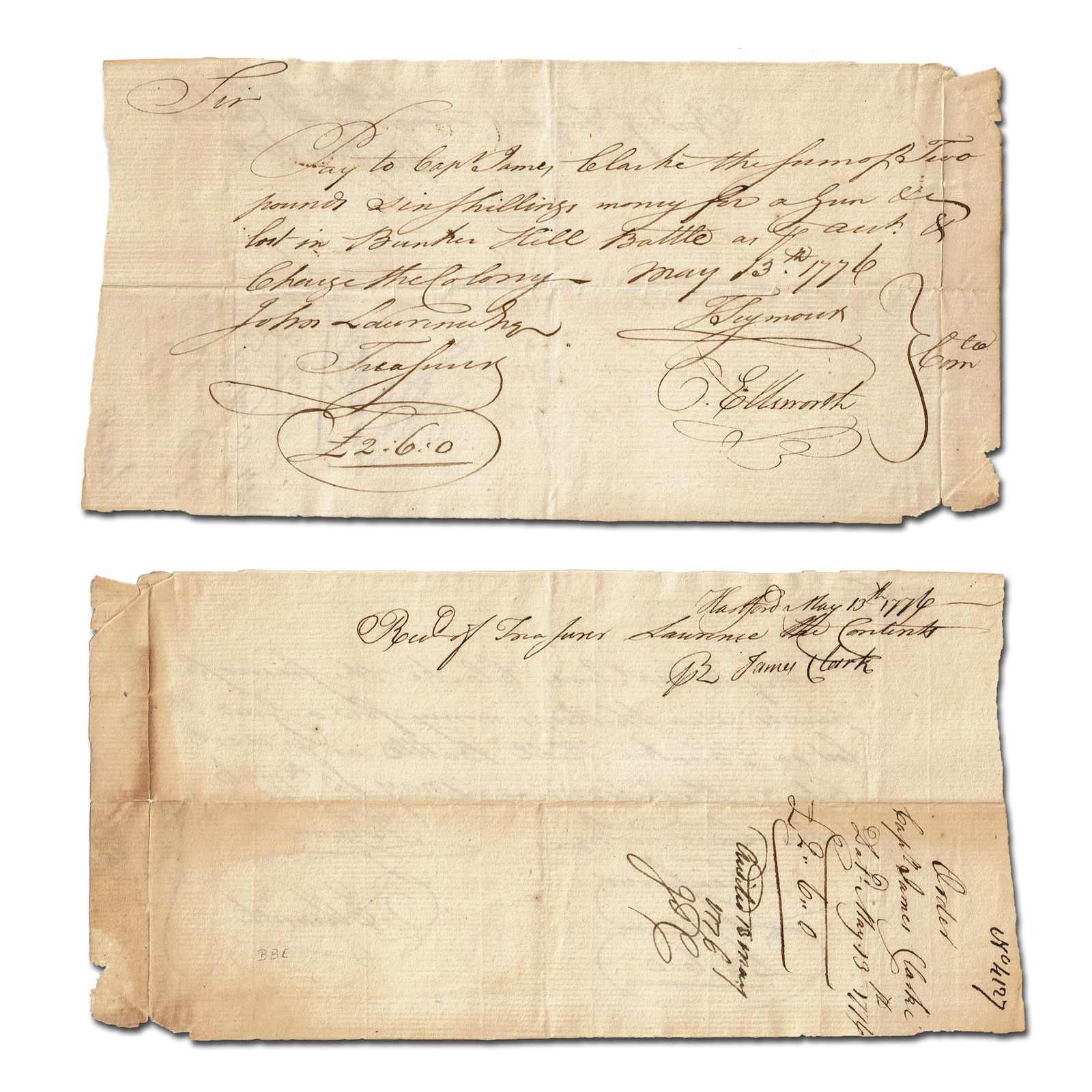Oliver Ellsworth Signed 1776 Pay Order for "Gun...lost in Bunker Hill Battle," Fantastic! (1 of 5)