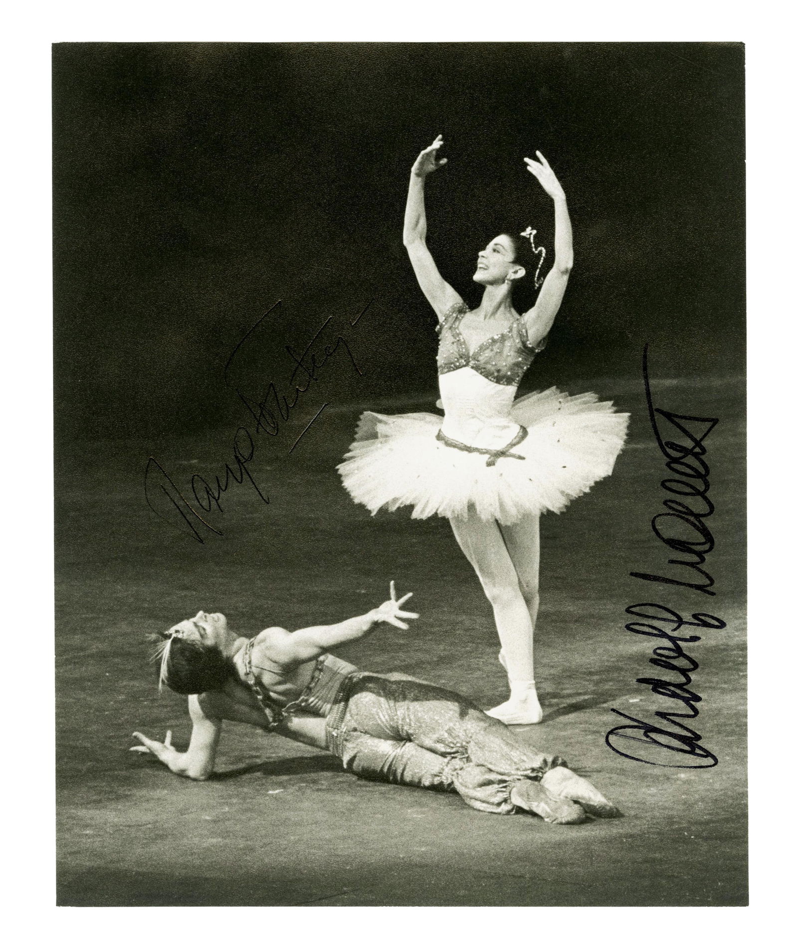 Margot Fonteyn & Rudolf Nureyev Signed Still From 'Le Corsaire': Margot Fonteynn.p., ca. 1960sMargot Fonteyn & Rudolf Nureyev Signed Still From 'Le Corsaire'Signed photographA vintage, black and white matte photograph of famed Ballet duo Margot Fonteyn and Rudolf N