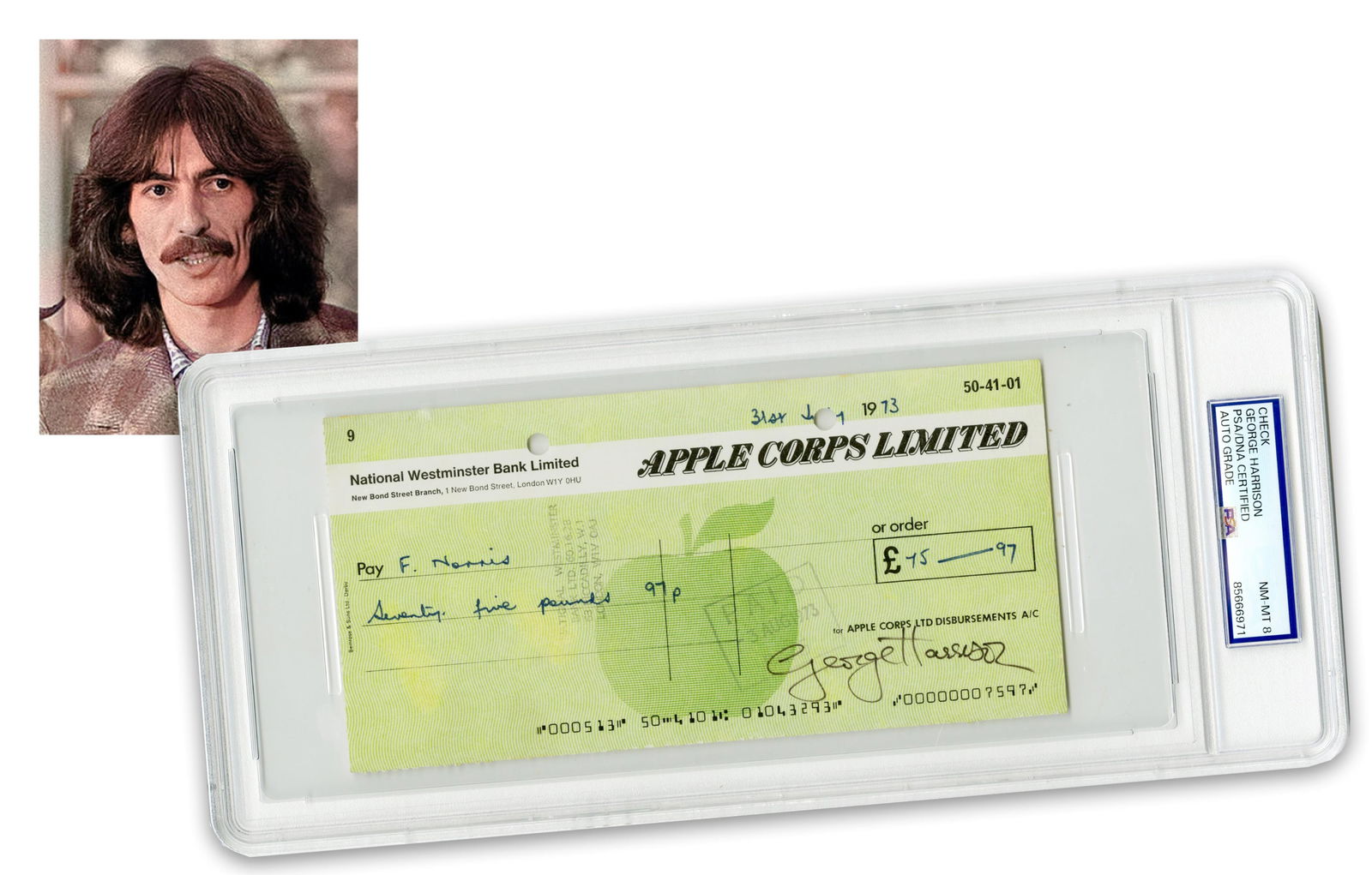 George Harrison Signed Apple Corps Check, PSA NM-MT 8 (1 of 4)