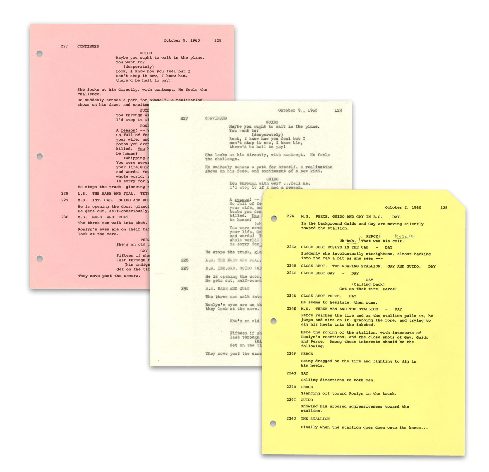 Marilyn Monroe's Personally Owned Revision Script Pages for "The Misfits", 3pp (1 of 4)