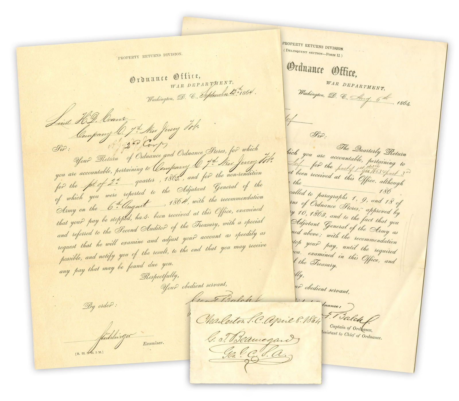 Pierre G.T. Beauregard Cut Signature w/ Bonus Pair of Letters from War Dept. (1 of 3)