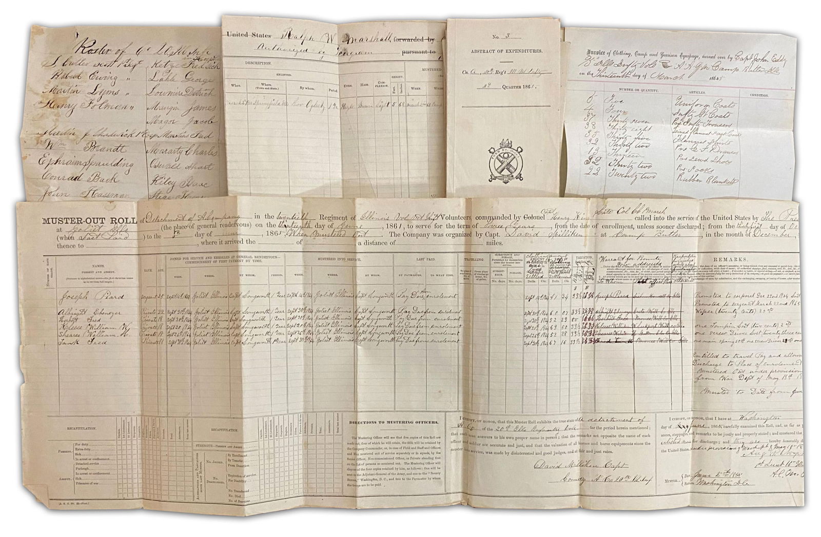 30 Muster Rolls & Equipment Records of Replacement Company in IL Regiment, 1865 (1 of 7)