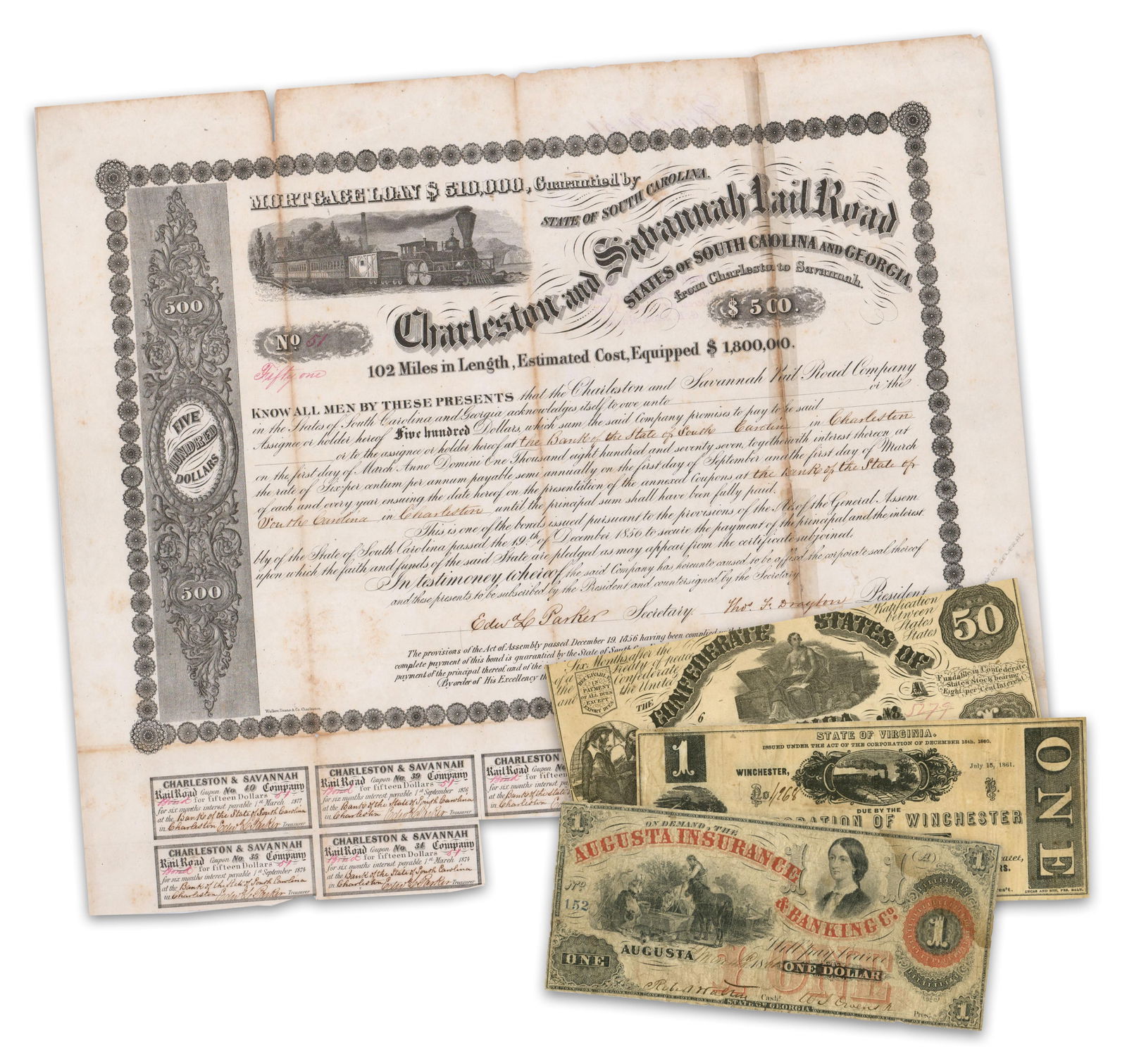 Confederate Currency & Bonds From VA and GA, 4 pcs. (1 of 4)