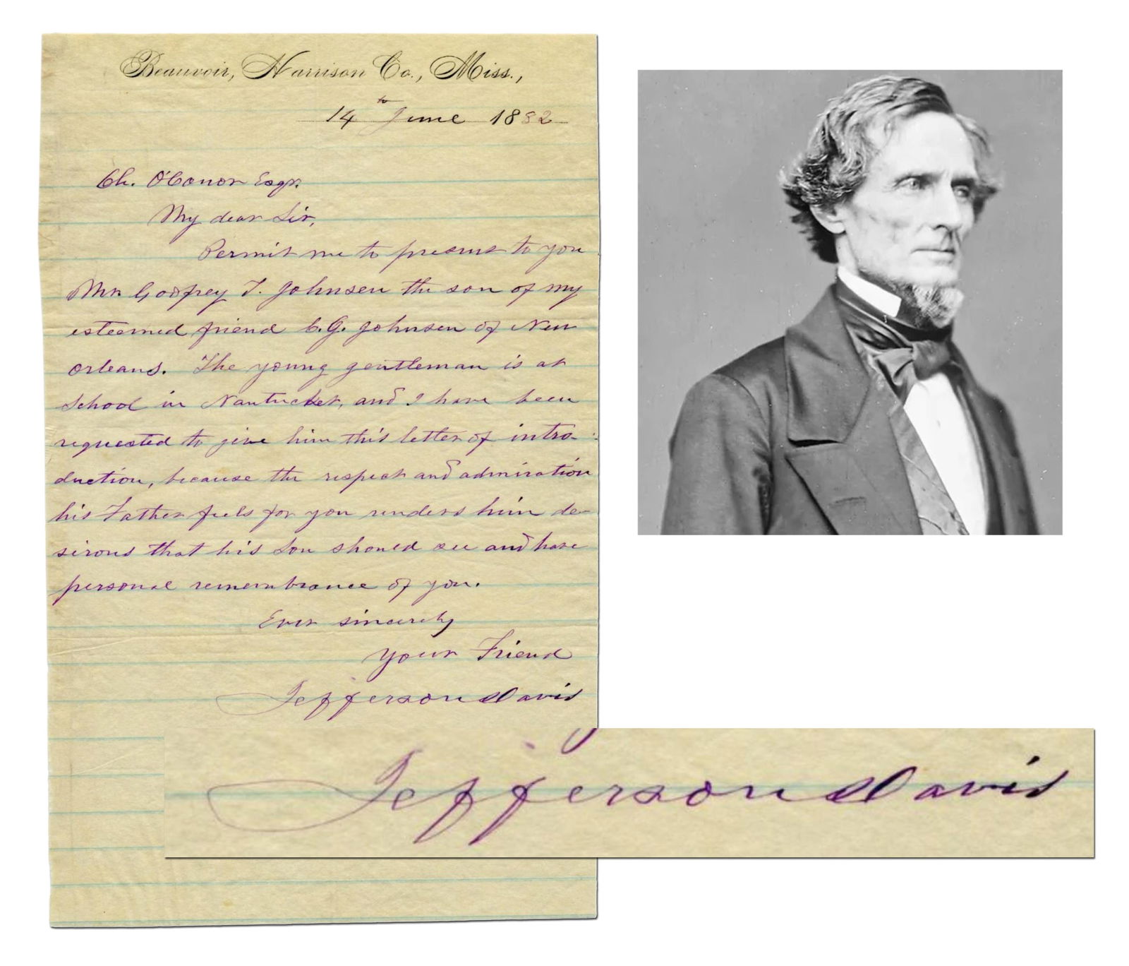 Jefferson Davis ALS to Civil War Lawyer Who Defended Him For Treason Charges After Arrest!: Jefferson DavisHarrison County, MS, June 14, 1882Jefferson Davis ALS to Civil War Lawyer Who Defended Him For Treason Charges After Arrest!ALSAutograph Letter Signed (ALS) by Jefferson Davis, former P