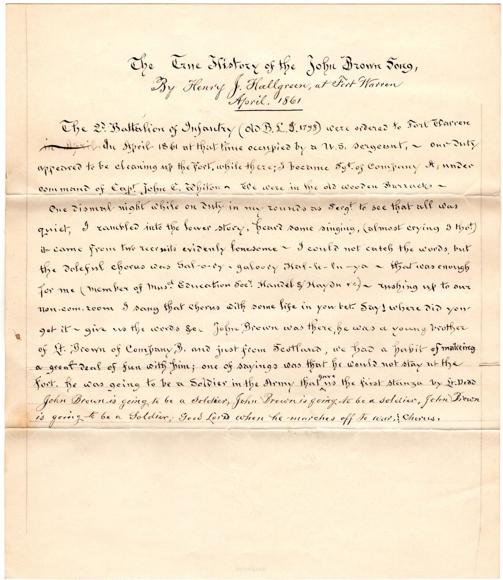 Union Marching Song "John Brown's Body" History, By Its Author! (1 of 1)