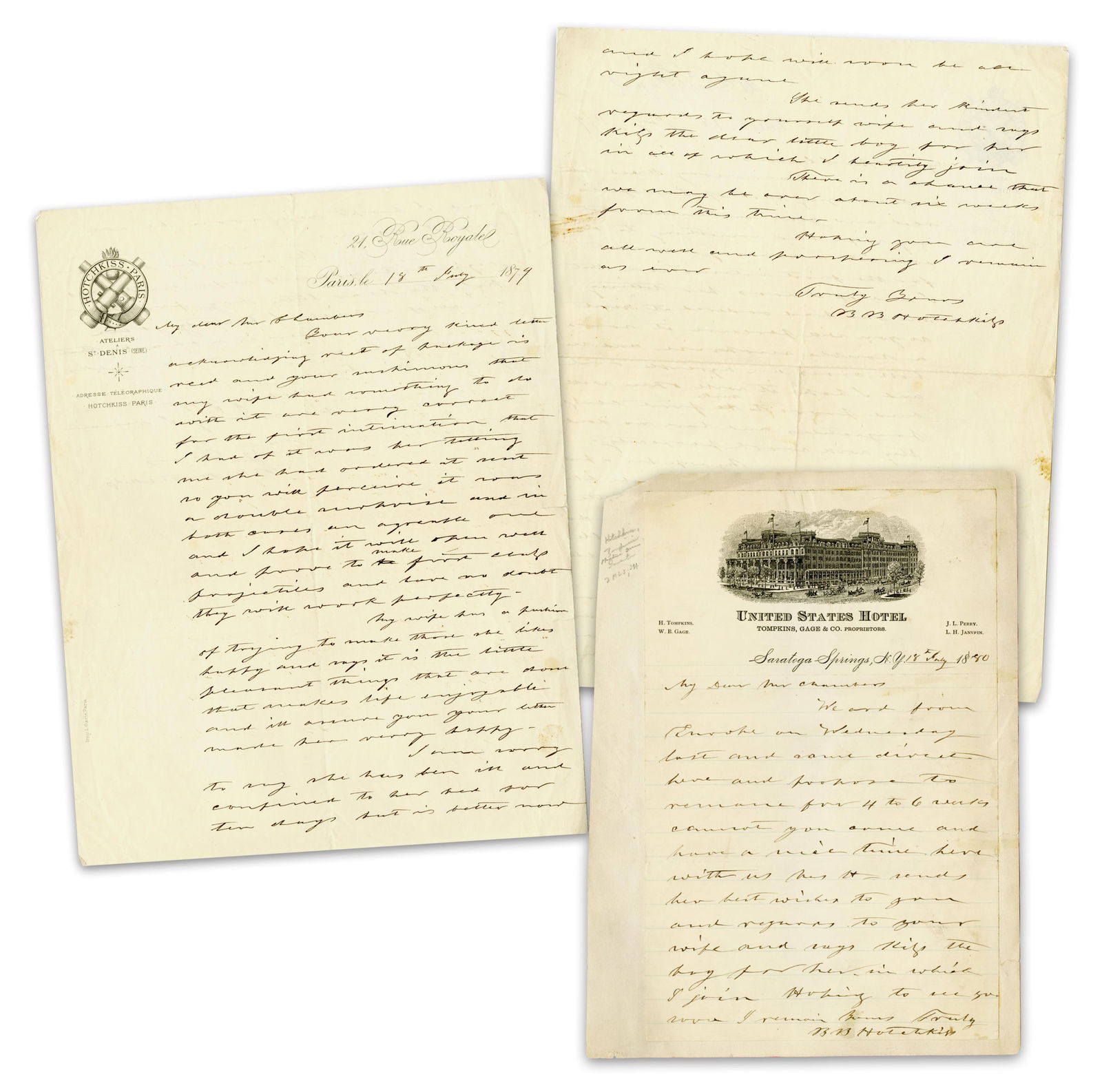 Gun Inventor B. B. Hotchkiss Pair (2) ALS, 1879-1880 (1 of 3)