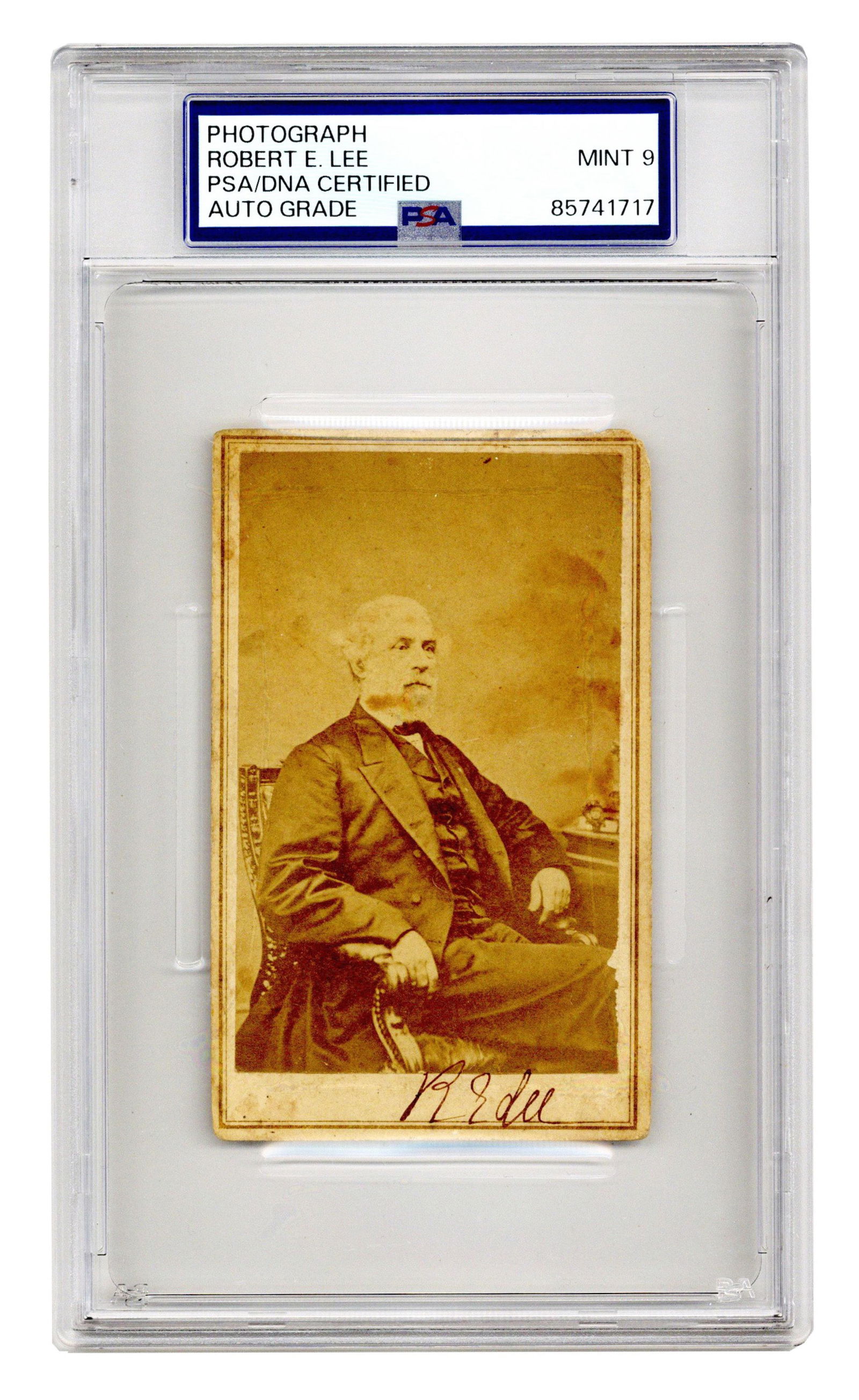 R.E. Lee PSA MINT 9 Signed CDV - Scarce Post-War Brady Variation of "Clock on Table" Pose!: Robert E. Lee[Washington, DC or New York, NY], ca. 1866R.E. Lee PSA MINT 9 Signed CDV - Scarce Post-War Brady Variation of "Clock on Table" Pose!Signed CDVA period Brady & Co. carte de visite of forme