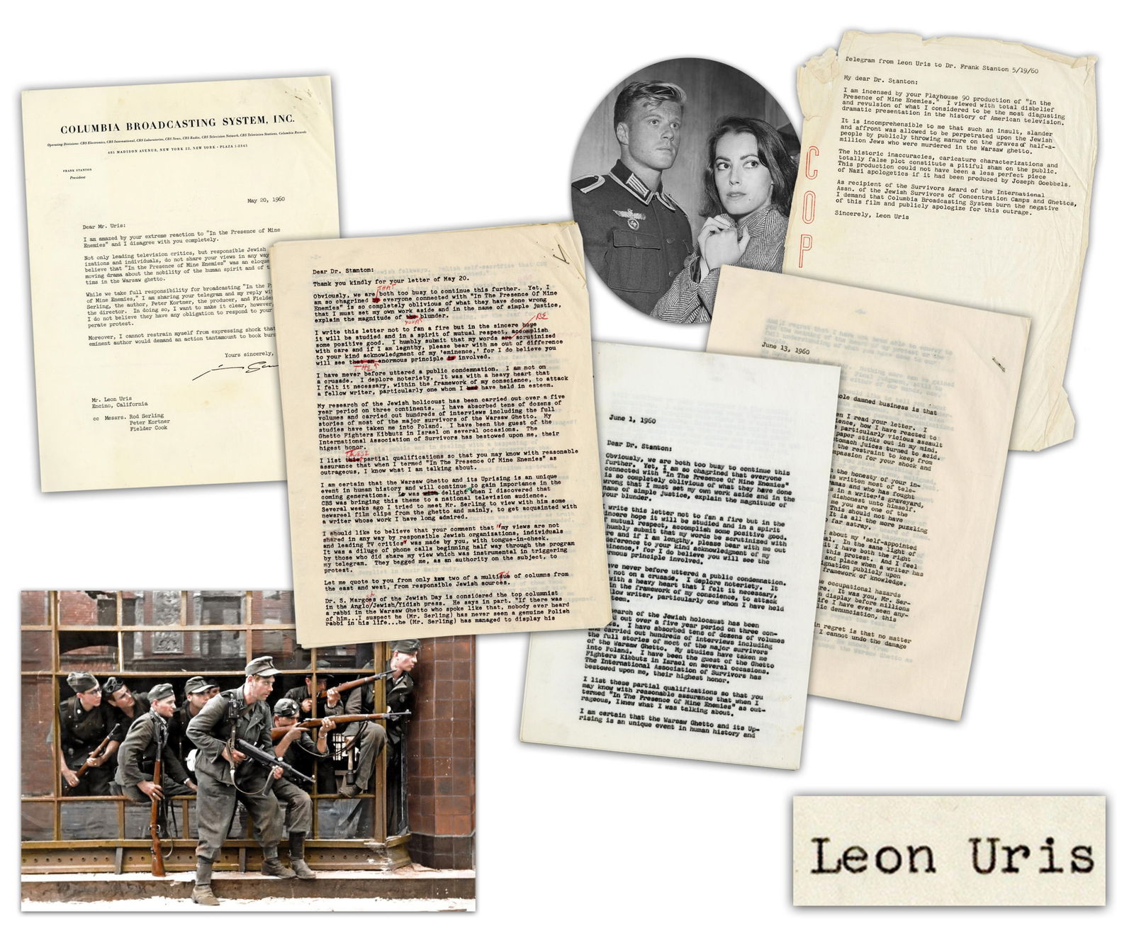 TV WWII Drama or Nazi Apologism? Leon Uris Condemns CBS/Rod Serling Production - "Yiddish Uncle: Holocaust various, ca. May 19, 1960 - June 13, 1960 TV WWII Drama or Nazi Apologism? Leon Uris Condemns CBS/Rod Serling Production - "Yiddish Uncle Toms" in the Warsaw Ghetto 15 Years After Holocaust