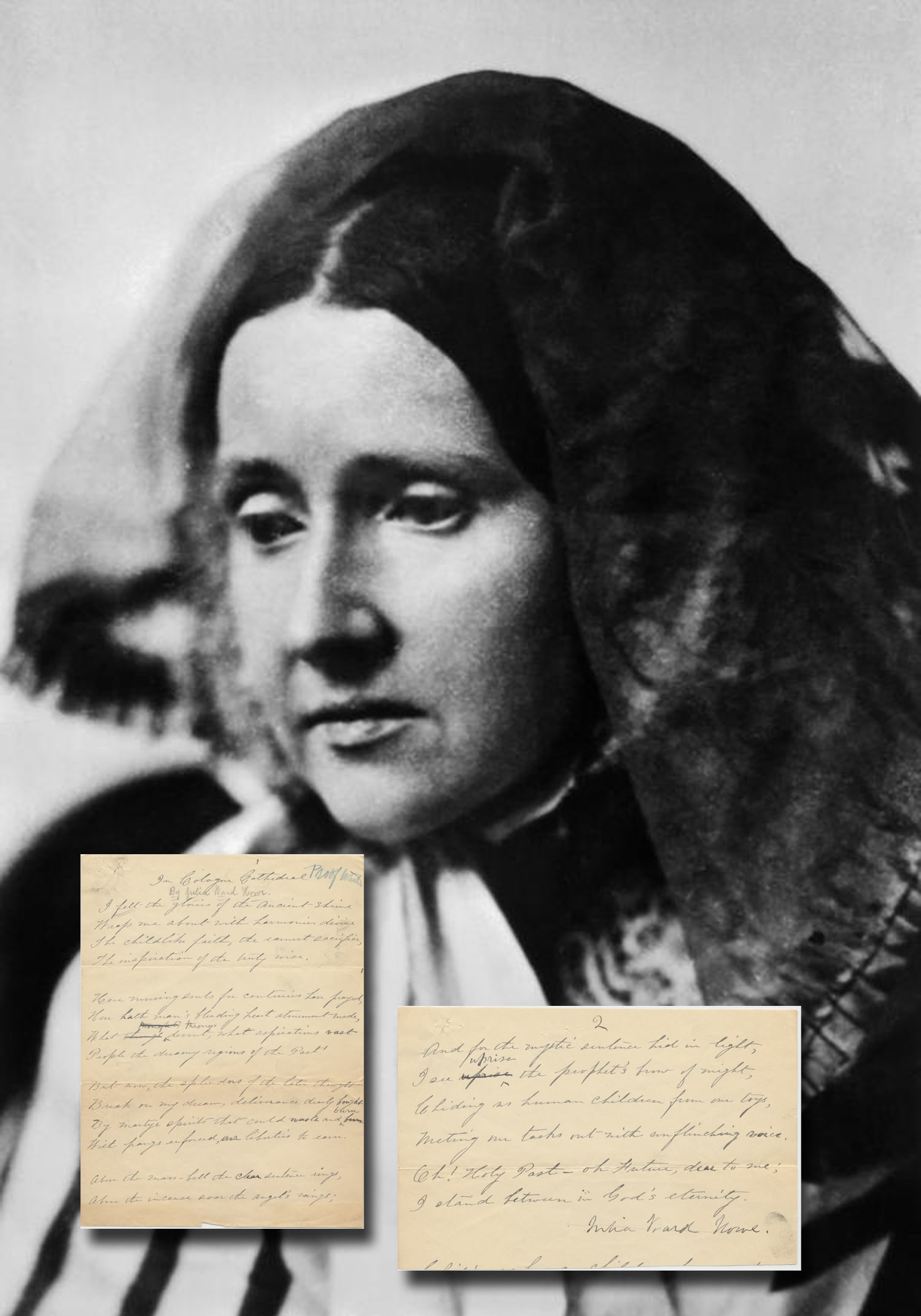 Julia Ward Howe An Autograph Poem Signed. A Working Draft of Her "In Cologne Cathedral": Julia Ward Howe n.p., ca, 1977 Julia Ward Howe An Autograph Poem Signed. A Working Draft of Her "In Cologne Cathedral" AMS An autograph manuscript signed "Julia Ward Howe" at the conclusion,