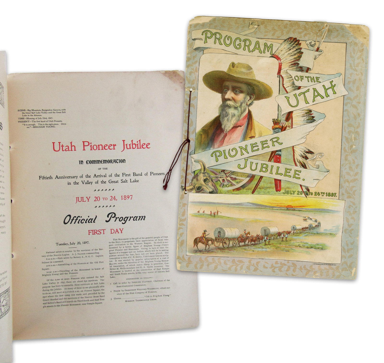 [Mormonism] 1897 Program for Utah Pioneer Jubilee: Mormonism Salt Lake City, UT, ca. July 20-24, 1897 [Mormonism] 1897 Program for Utah Pioneer Jubilee Menu/Program An official program of the Utah Pioneer Jubilee, printed in commemoration of the fifti