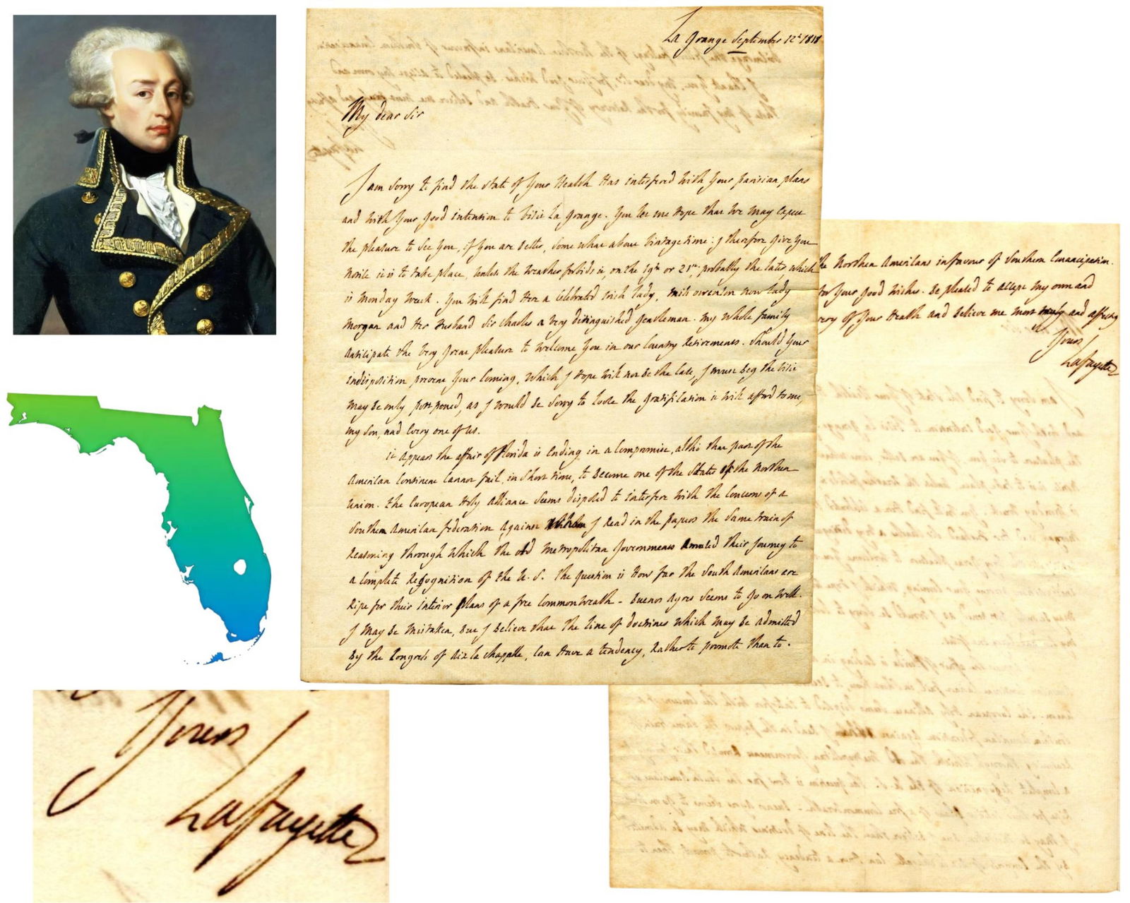 Lafayette in English on Florida Statehood: "affair of Florida is ending in a compromise... in short: Marquis de LafayetteLa Grange, Florida, September 12, 1818Lafayette in English on Florida Statehood: "affair of Florida is ending in a compromise... in short time to become one of the states of the No