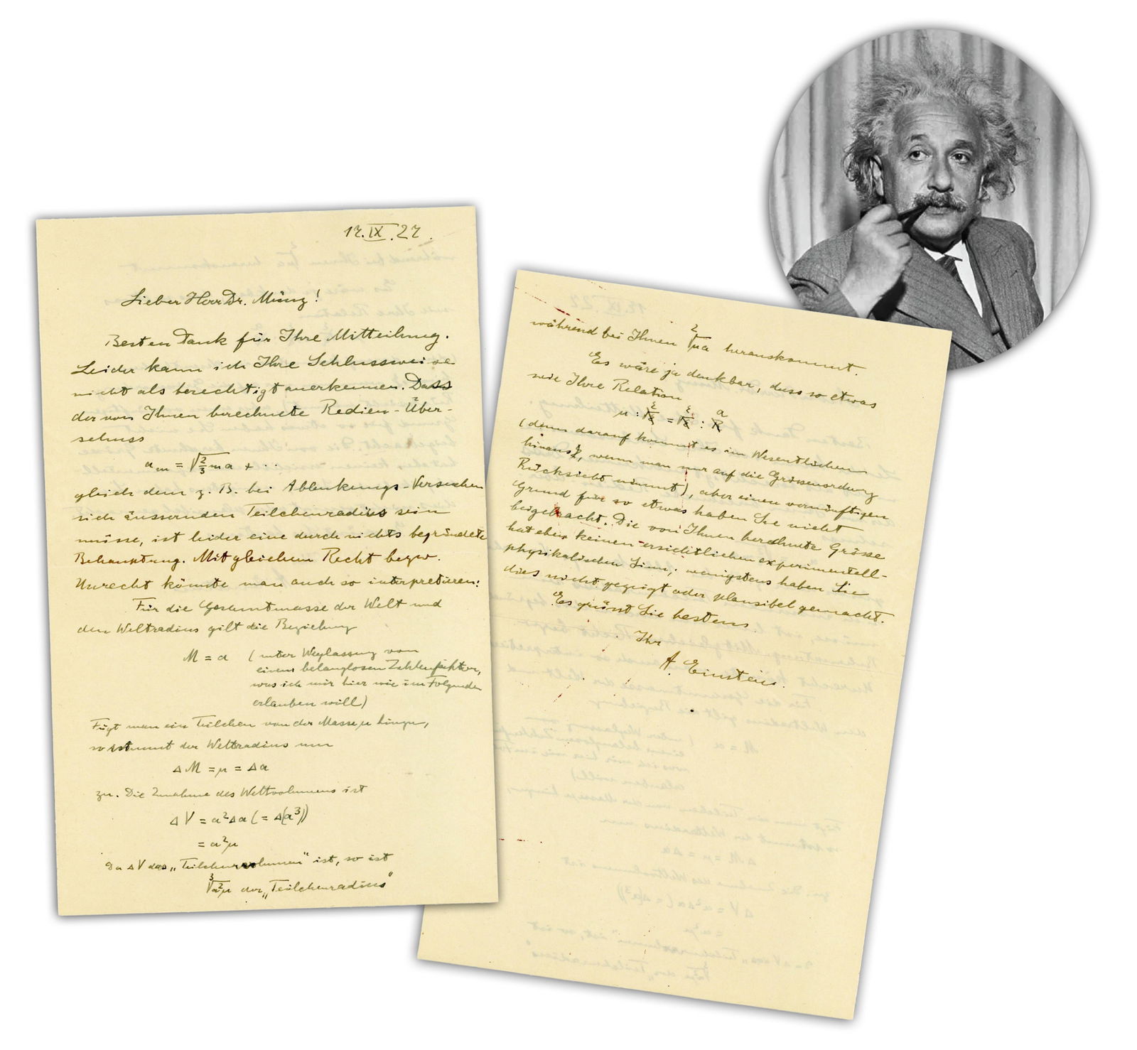 Albert Einstein 1927 ALS With 9 Equations Re: Theory of General Relativity; Rejecting (1 of 8)