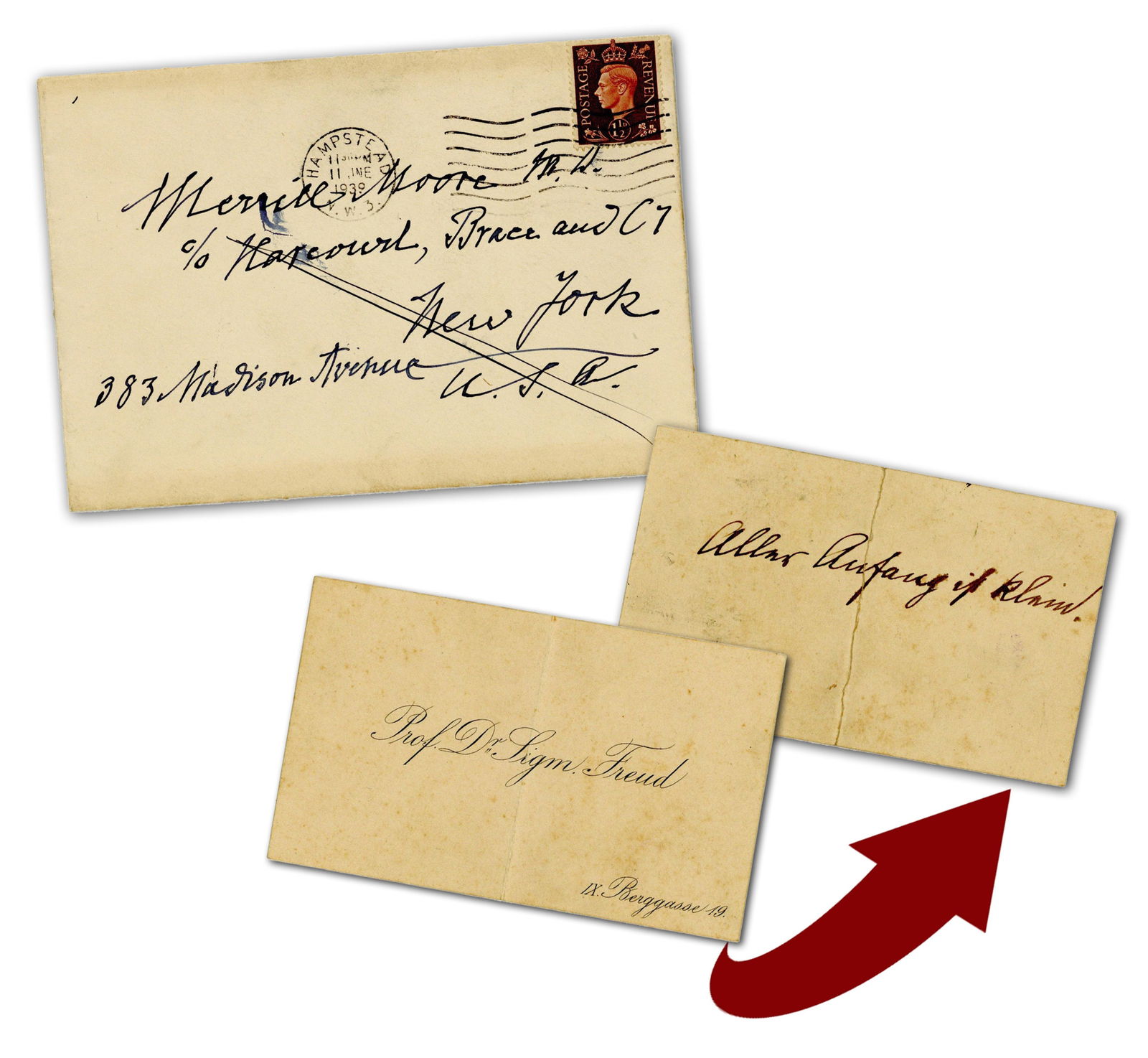 Sigmund Freud Inscribed Calling Card: "Every Beginning Is Small" - With Bonus Inscribed Envelope (1 of 4)