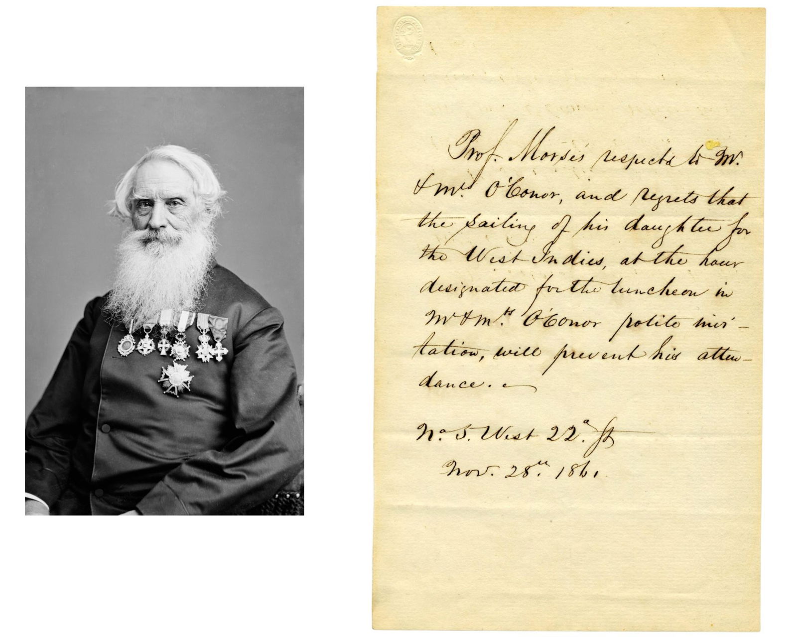 Samuel Morse Civil War Dated ALS to Prominent NY Lawyer During Rise of Morse Code!: Samuel MorseNew York, NY, November 28, 1861Samuel Morse Civil War Dated ALS to Prominent NY Lawyer During Rise of Morse Code!ALSAutograph Letter Signed, by Samuel Morse in the third person and within