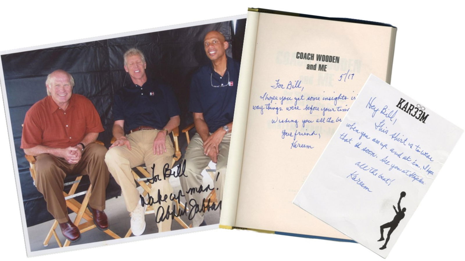 Kareem Abdul Jabbar Personally Inscribed to Bill Walton, Lot of 3: SB, SP & ANS: Kareem Abdul Jabbarn.p., n.d.Kareem Abdul Jabbar Personally Inscribed to Bill Walton, Lot of 3: SB, SP & ANSArchiveKareem Abdul Jabbar (b. 1947). Trio of items personally inscribed and signed by Karee
