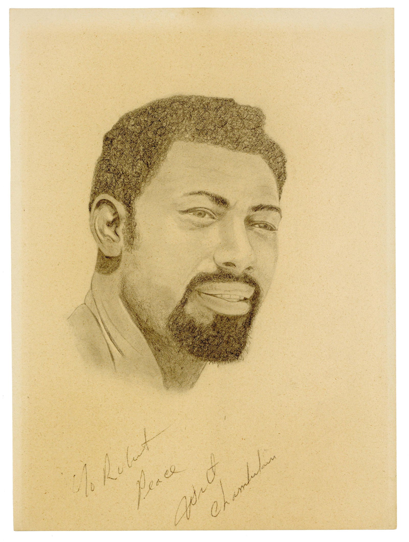Wilt Chamberlain Signed Original Artist's Drawing: Wilt Chamberlainn.p., n.d.Wilt Chamberlain Signed Original Artist's DrawingSigned ArtworkAn original pencil drawing of professional basketball player Wilt Chamberlain (1936-1999), his head turned in 3