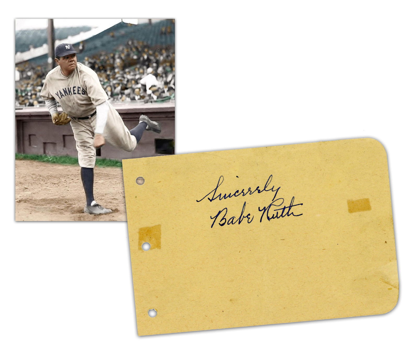 Babe Ruth Bold, Crisp Signature: Babe Ruthn.p., n.d.Babe Ruth Bold, Crisp SignatureSignatureAn autograph album page boldly signed and inscribed by professional baseball player Babe Ruth (1895-1948), as: "Sincerely / Babe Ruth" near t