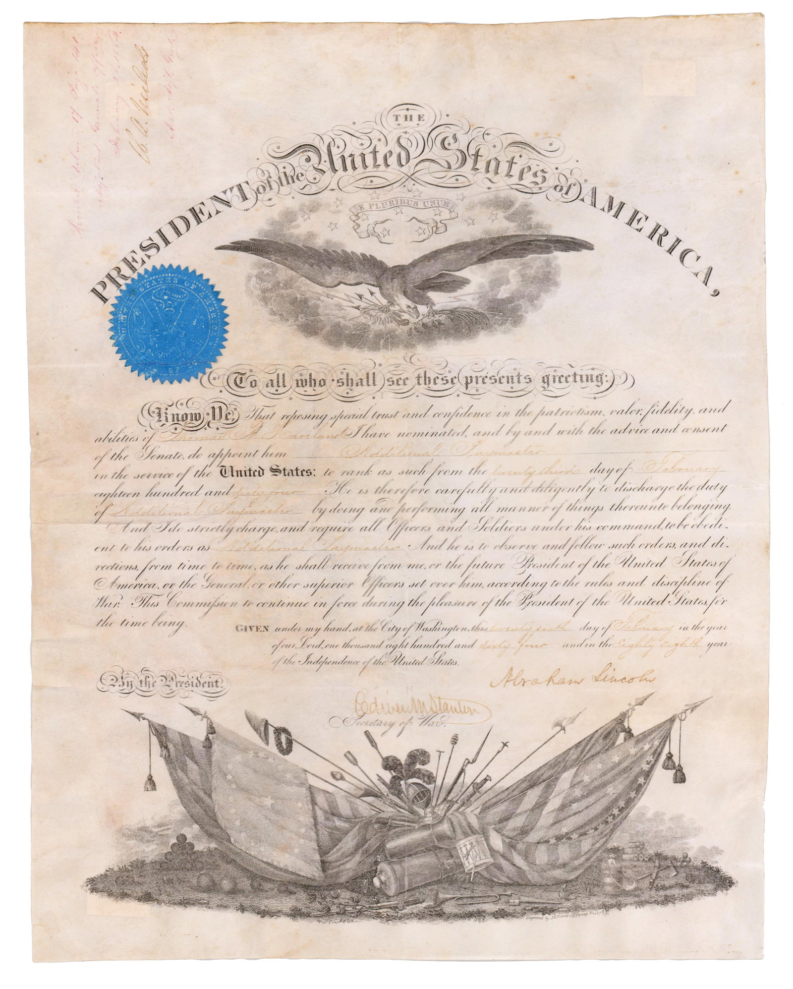 Abraham Lincoln Signed War-Dated Military Commission For Union Officer Captured at Gunpoint & (1 of 2)